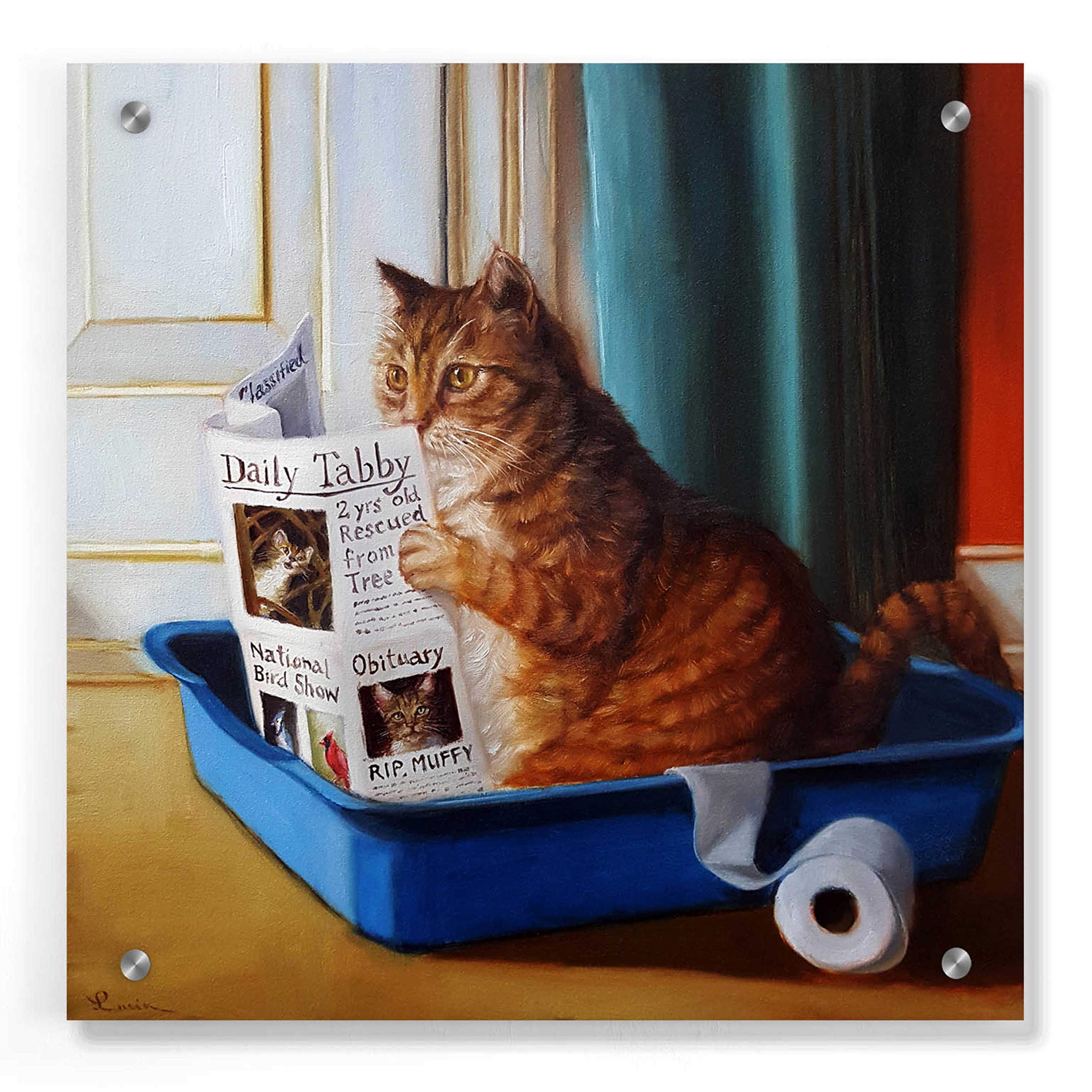 Lucia Heffernan 'Kitty Throne' Acrylic Glass Wall Art - 36x36 Inch Modern Cat Painting for Living Room, Bedroom & Office Decor