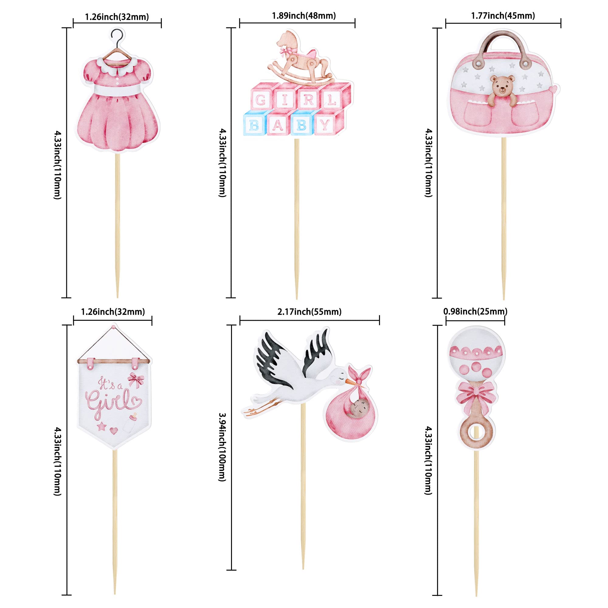 36Pcs Baby Shower Cupcake Toppers - Swan Pacifier Cloud Moon Star Decorations for Girls | Oh Baby It's a Girl Cake Decor | Pink Baby Shower & Birthday Party Supplies | Perfect for Baby Showers, Gender Reveals & 1st Birthday Parties