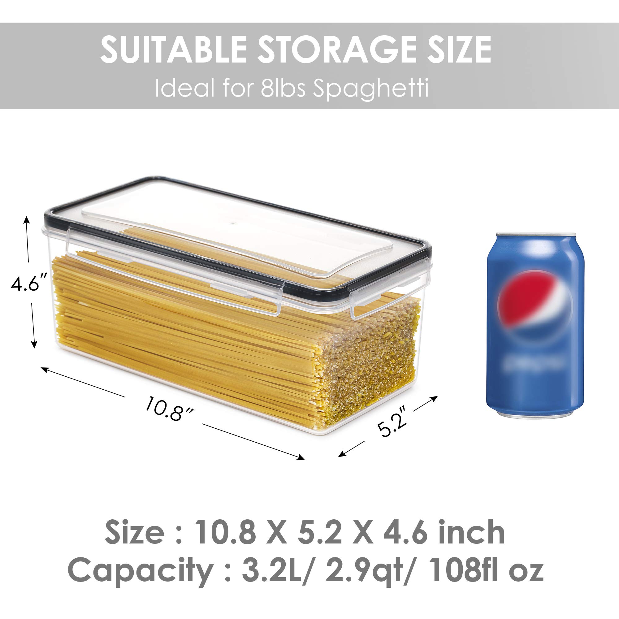 Vtopmart 4-Piece 3.2L Airtight Food Storage Containers with Lids & 4-Piece 1.9L BPA-Free Plastic Pasta Containers - Kitchen Organization for Dry Goods, Flour, Sugar, Rice, Cereal, Spaghetti Storage - Space Saving Stackable Design for Pantry, Cabinet, Fridge