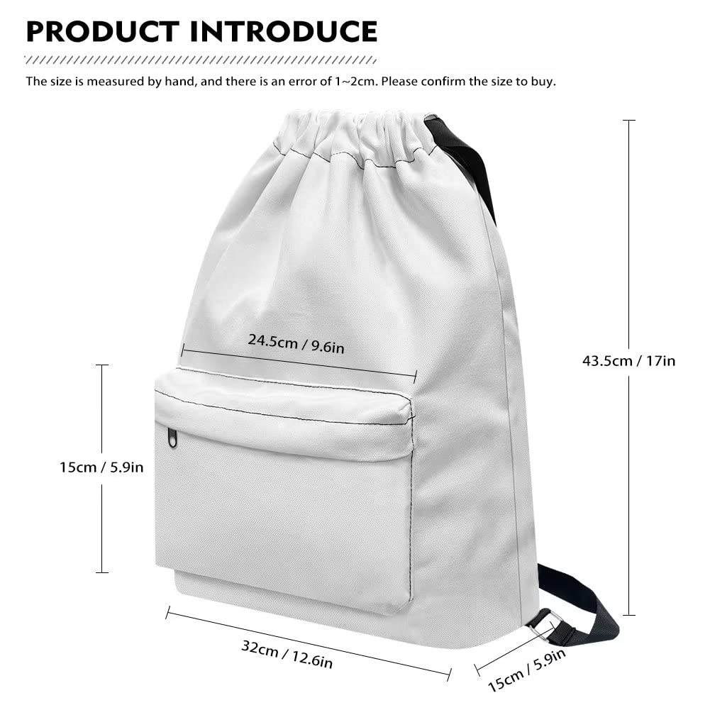 Stylish Black Daisy Pattern Drawstring Backpack with Zipper Pocket - Adjustable Waterproof Gym Bag for Men & Women | Perfect for Sports, Yoga, Camping & Daily Use