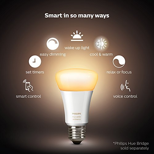 Philips Hue White Ambiance Smart LED Bulbs 2-Pack - A19 60W Equivalent Dimmable Light Bulbs - Compatible with Alexa, Apple HomeKit & Google Assistant - Perfect for Bedroom, Living Room & Smart Home Lighting (California Residents)