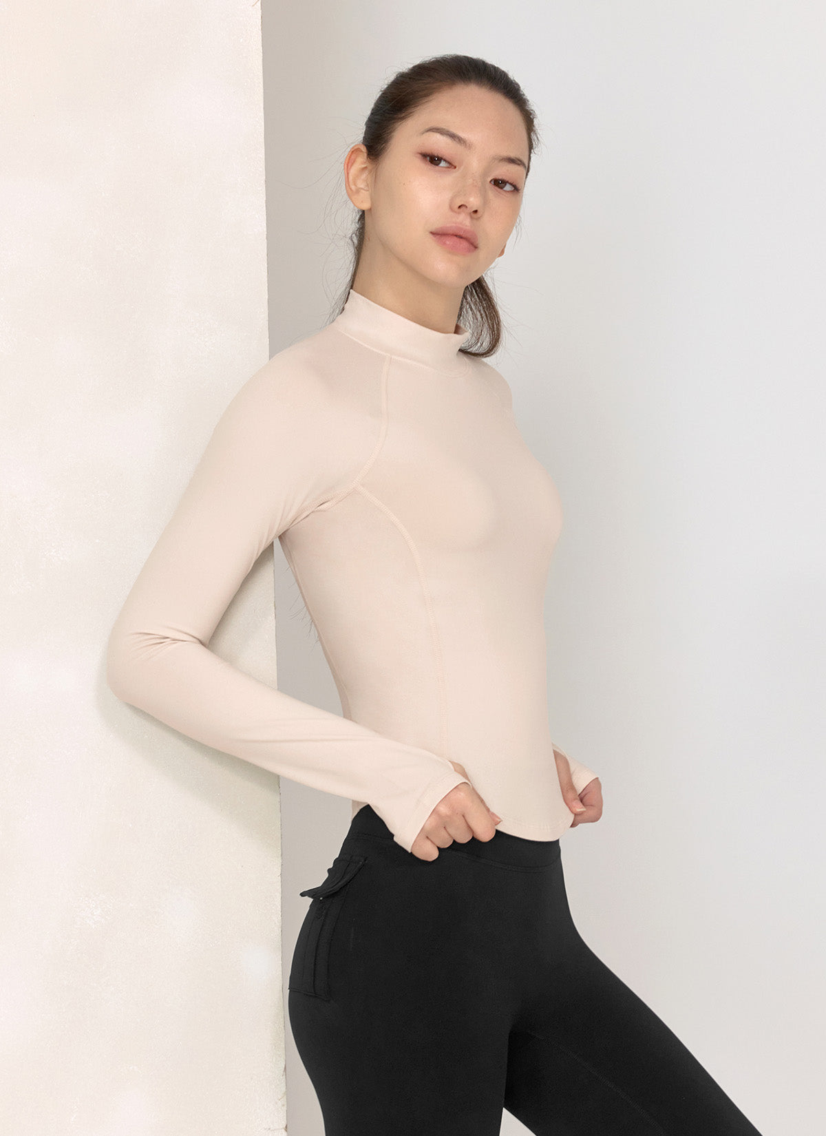 Stylish Peach Mock Neck Long Sleeve Top for Women - Perfect for Office Wear, Casual Outings & Fall Layering