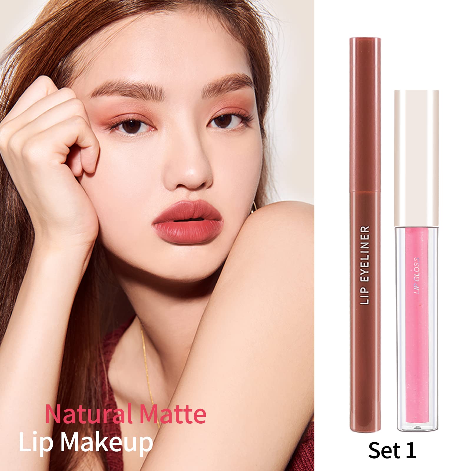 Boobeen Matte Lip Pencil & Liquid Lipstick Set - Long Lasting Waterproof Lip Makeup Kit with Dark Red & Nude Shades, Velvet Lip Gloss for Daily Wear, Parties & Special Occasions