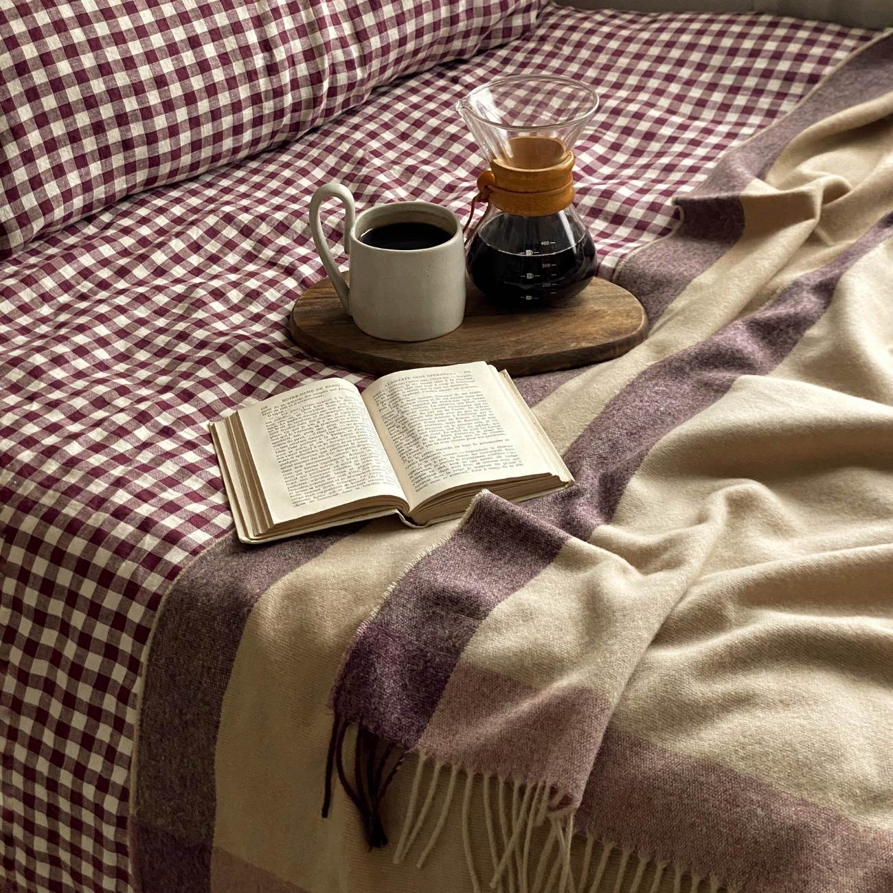 Premium 100% Linen Flat Sheet - Soft & Breathable Berry Gingham Pattern - Perfect for Bedroom, Guest Room & Summer Nights