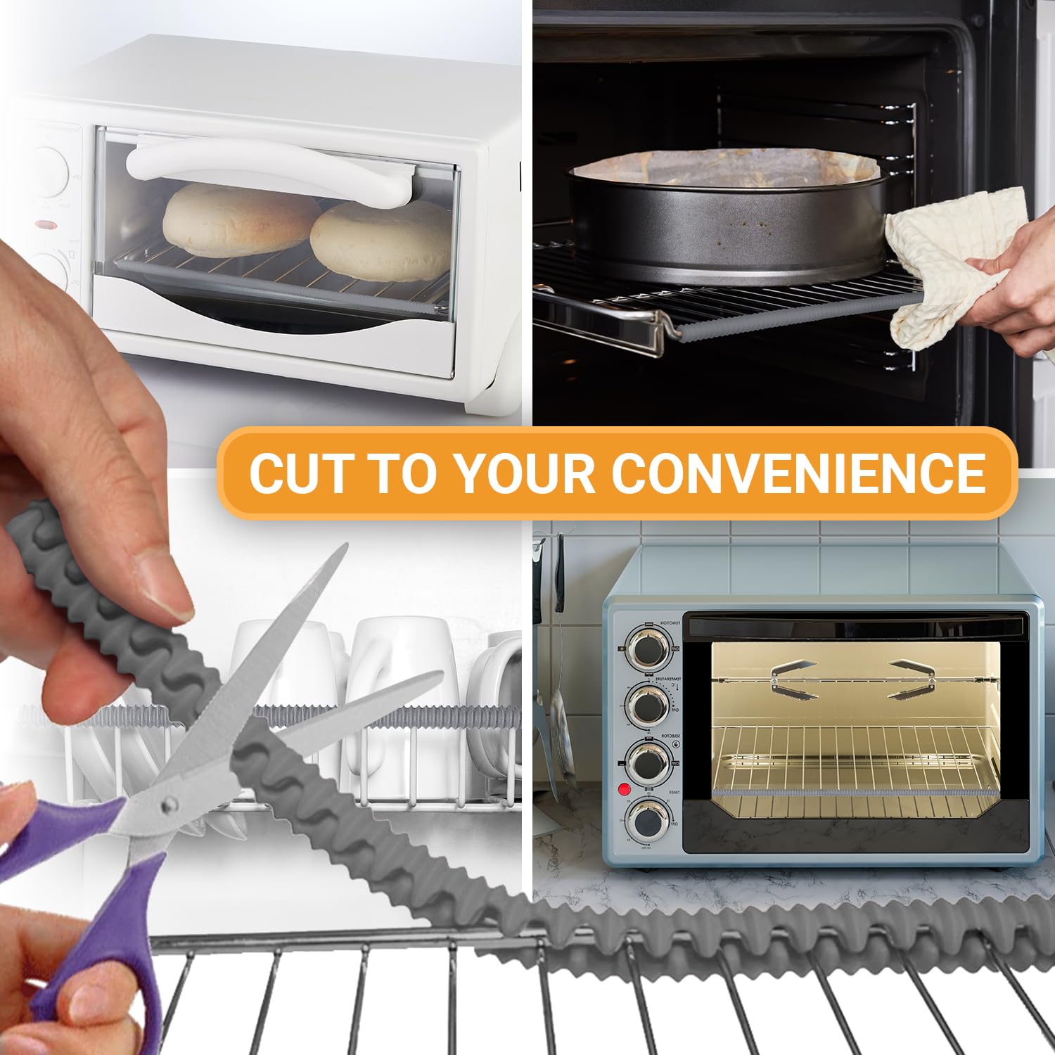 Linda's Essentials Silicone Oven Rack Shields (2 Pack) - 22 Inch Heat Resistant Oven Rack Protectors for Burn Prevention - Gray Kitchen Accessories for Baking, Roasting & Grilling Safety