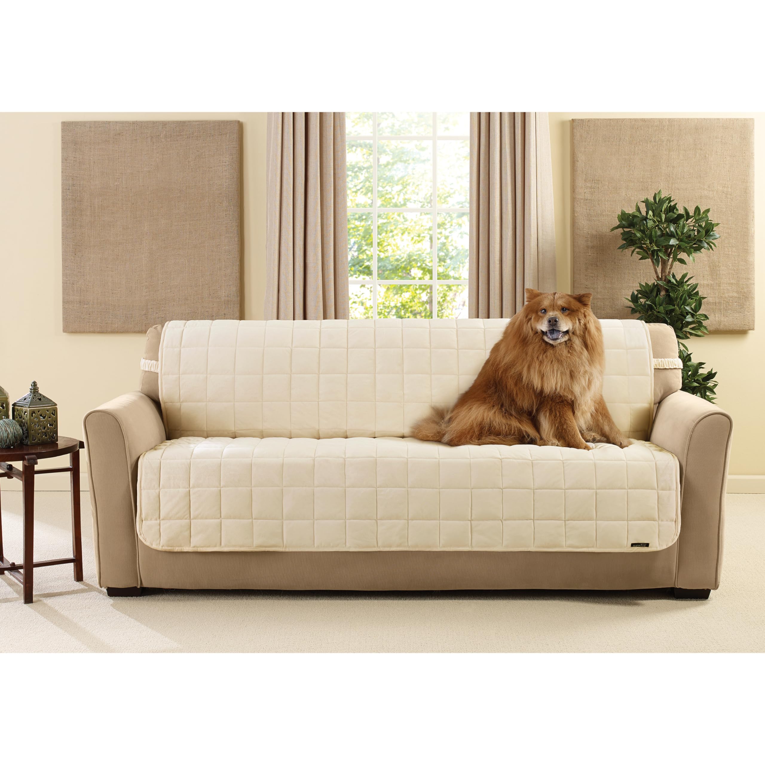 SureFit Deluxe Armless Sofa Slipcover - Ivory | Stretchable Sofa Protector for Pets, Kids & Everyday Use | Fits Most Armless Couches & Loveseats | Home Decor & Furniture Protection