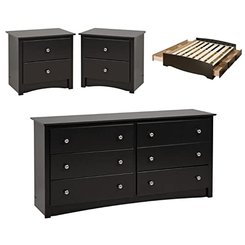 Home Square 4-Piece King Bedroom Set with Storage Bed, Double Dresser & 2 Nightstands - Perfect for Master Bedroom Organization & Space Saving