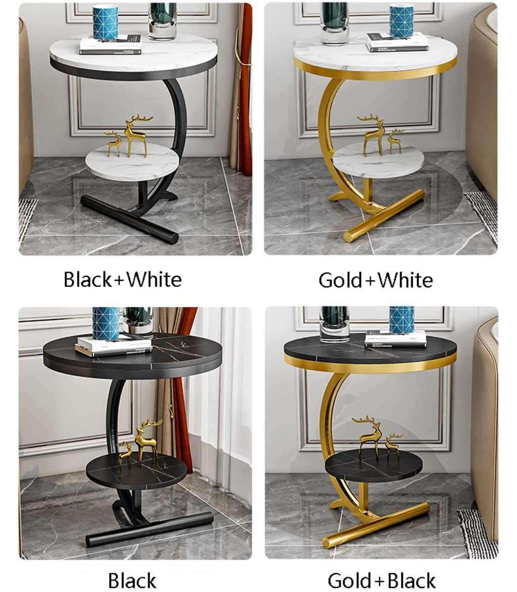 Luxury Marble 2-Tier Round Side Table - Modern End Table for Living Room, Bedroom, Hotel | Sofa Table, Nightstand, Coffee Table Accent Piece (Black & White) - Perfect for Small Spaces & Home Decor