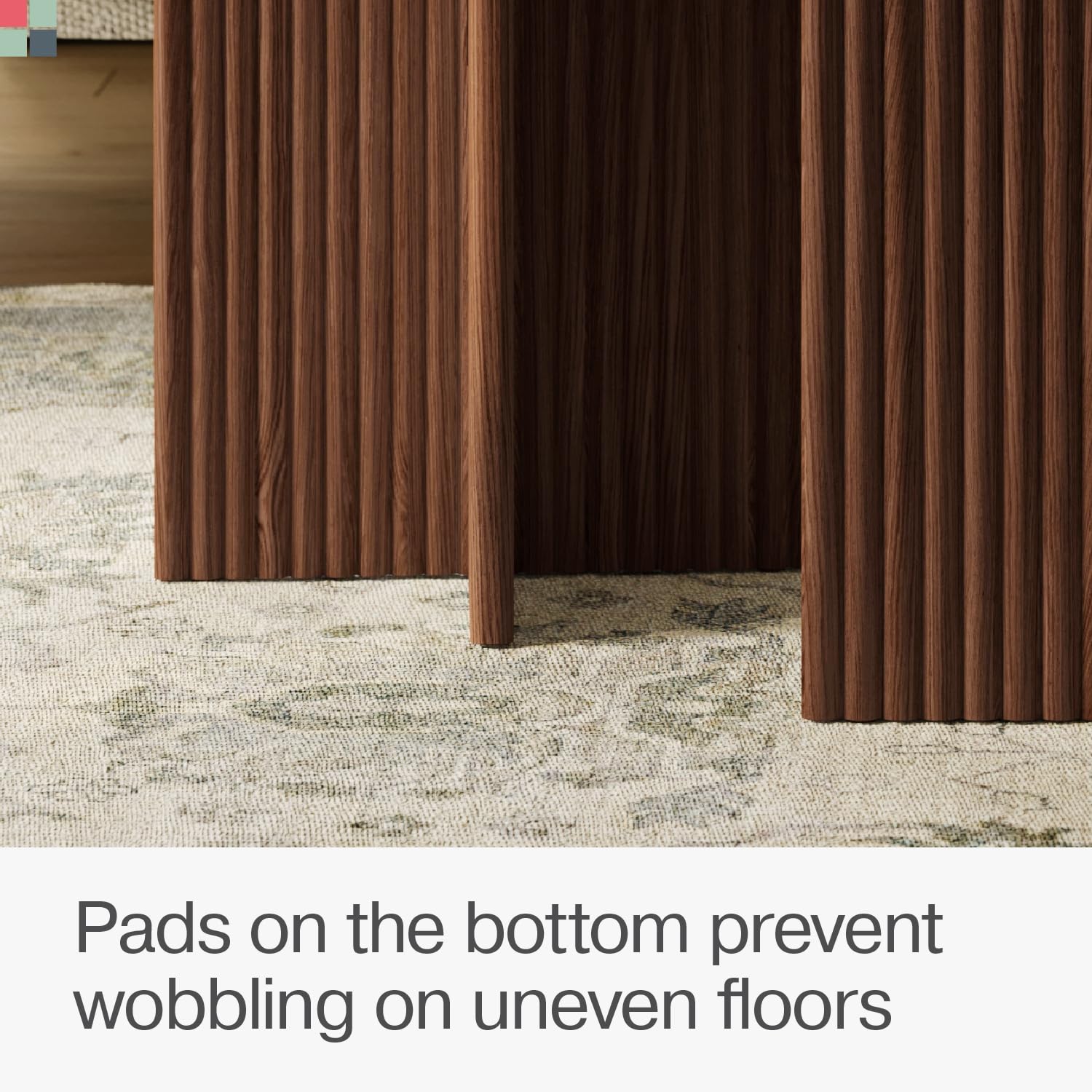 Square Fluted Nesting Coffee Table Set - 2 Piece Low Profile Modern Living Room Furniture with Solid Oak Base (Walnut) - Perfect for Small Spaces, Apartments & Contemporary Home Decor