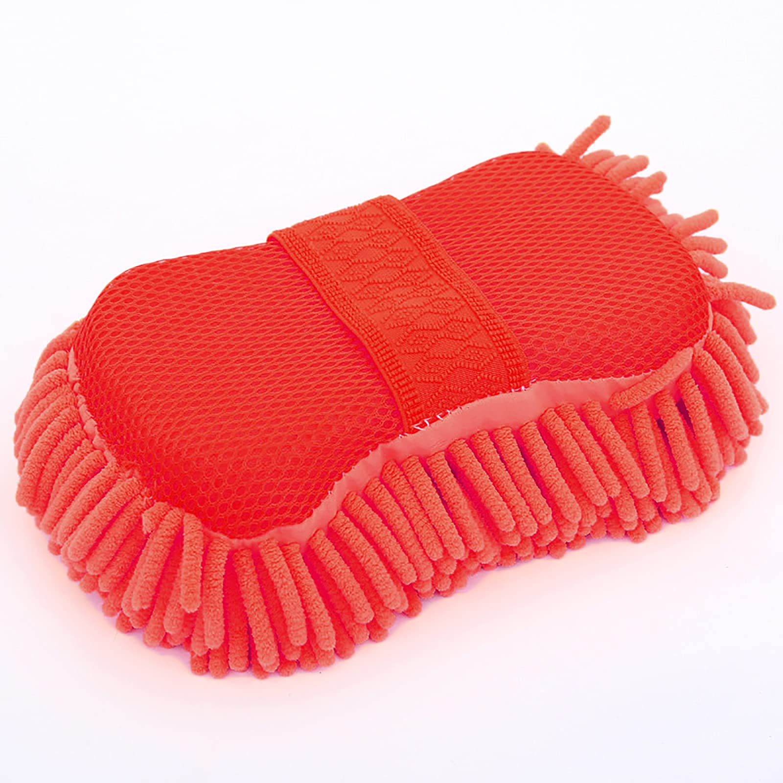 JIAOAO 2-Sided Car Wash Sponge Mitt with Hand Strap - Soft Microfiber Cleaning Mitt for Car Washing & Detailing - Perfect for Hand Wash, Wax Application & Vehicle Cleaning (Red)