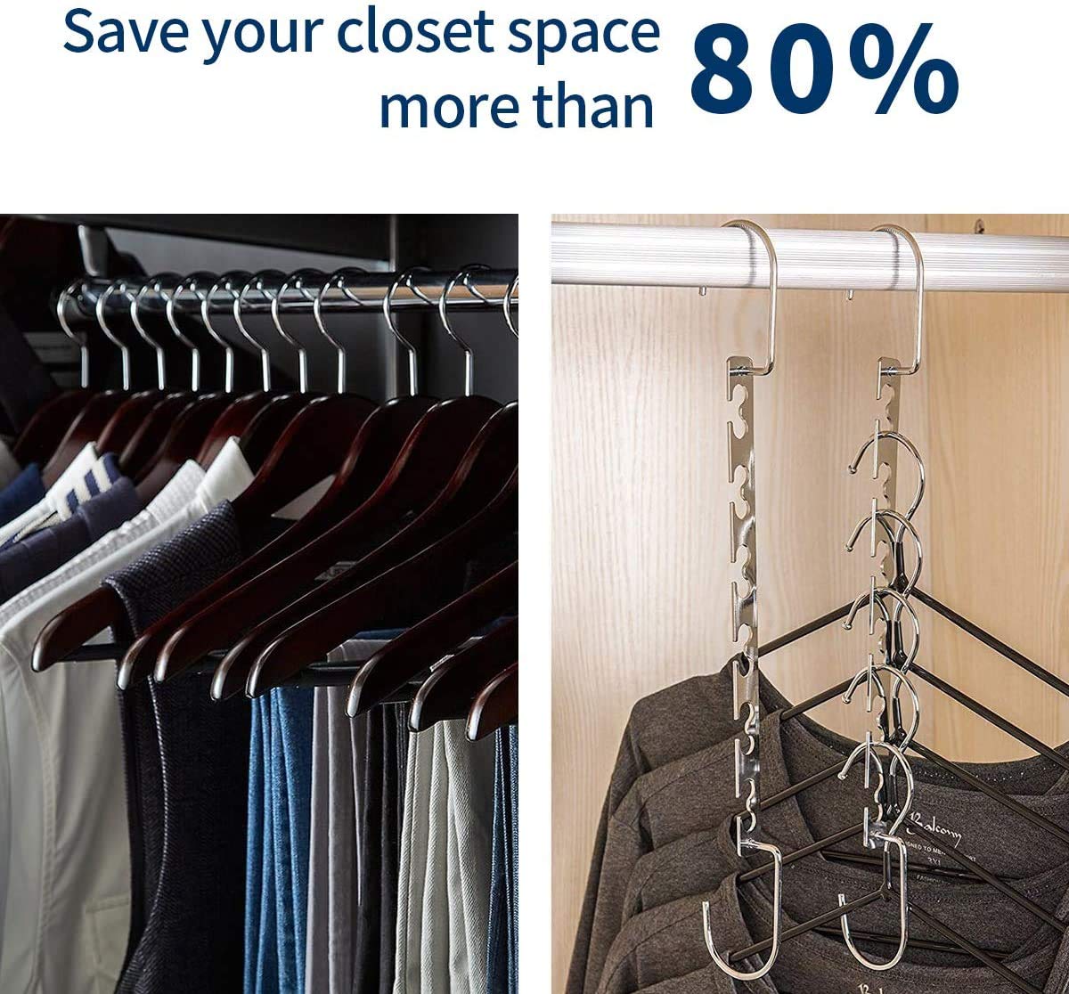 6-Pack Magic Hangers - Space Saving Closet Organizer with Upgraded Hooks for Clothes, Pants & Coats | Durable & Portable Wardrobe Storage Solution | Perfect for Small Closets, Dorm Rooms & Travel