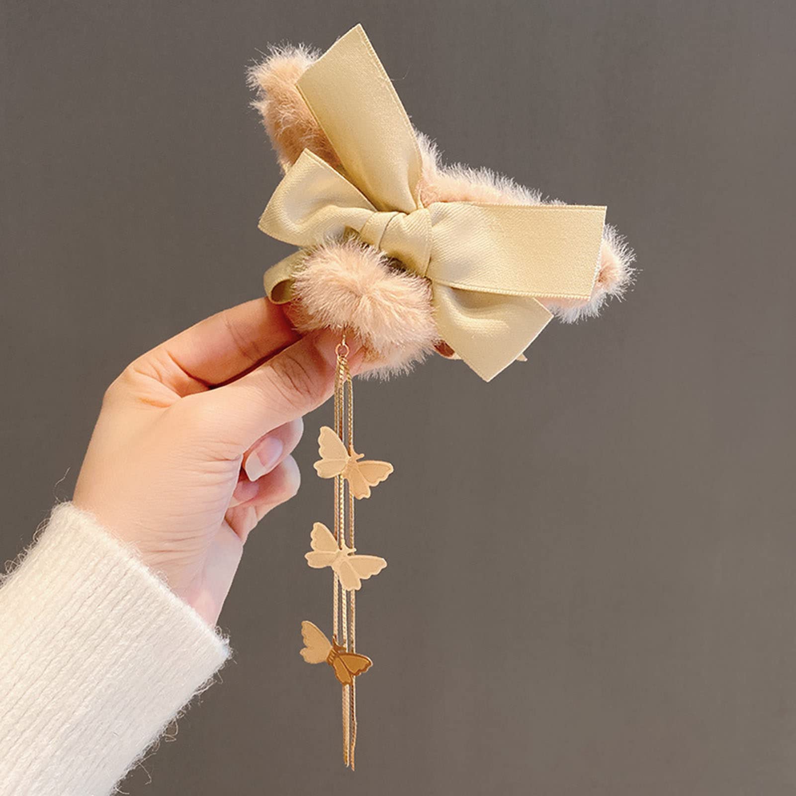 Korean Style Butterfly Hair Clips for Women - Cute Bow Long Faux Pearls Tassel Fluffy Hairpin Hair Accessories | Perfect for Parties, Weddings, and Everyday Styling