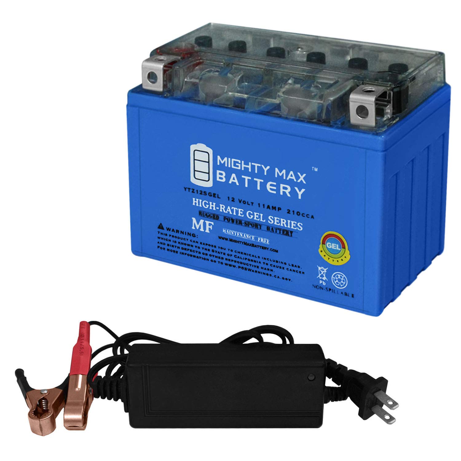 Mighty Max YTZ12S 12V 14Ah GEL Battery for Yamaha XT1200 Super Tenere Motorcycle + 12V 2Amp Smart Charger - Perfect for Adventure Riding & Long-Distance Touring