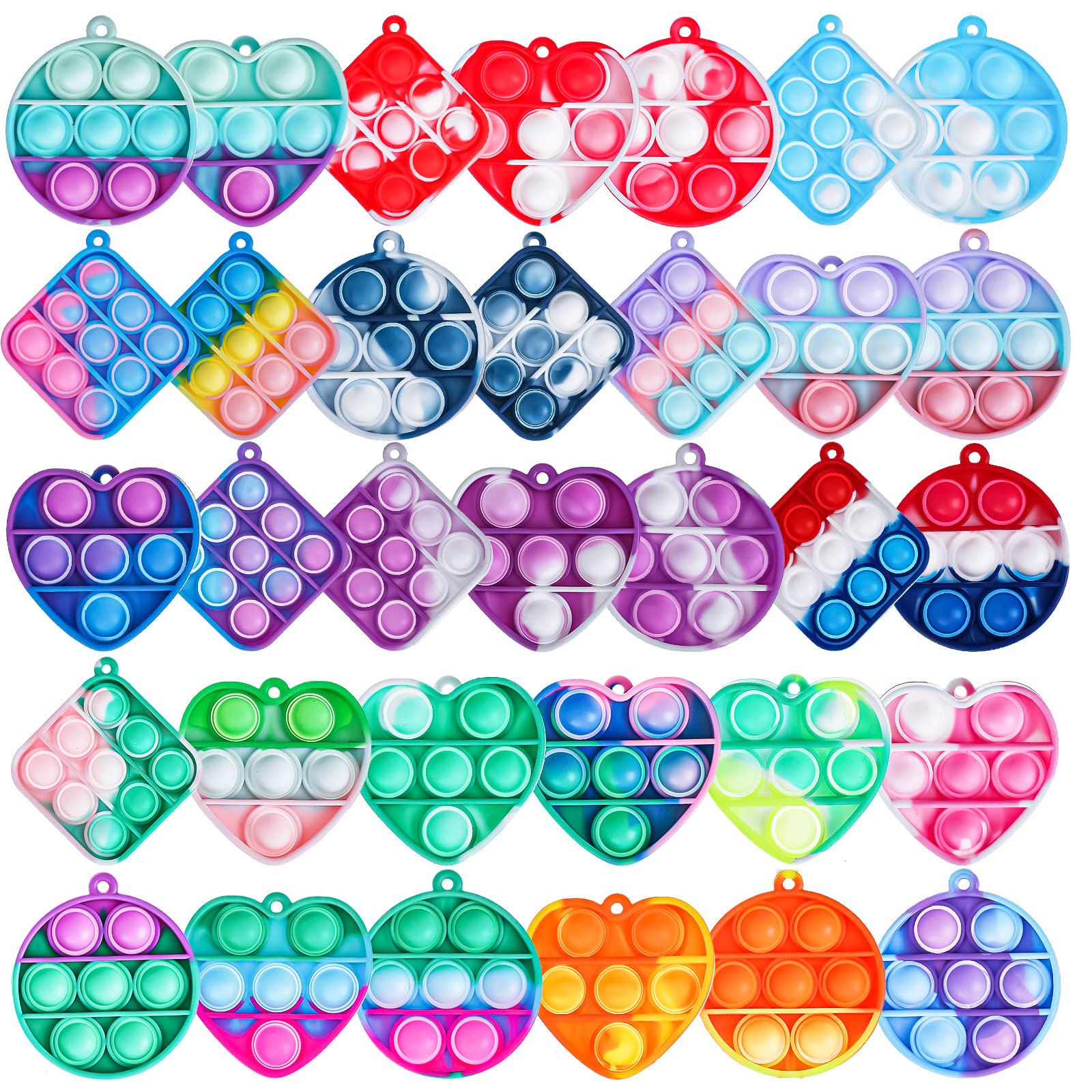 OUTMONLY 33 PCS Mini Push Pop Sensory Fidget Toys for Stress Relief - Bubble Pop Keychain & Desk Toy for Kids & Adults - Anxiety Relief Sensory Toys for Office, School & Travel