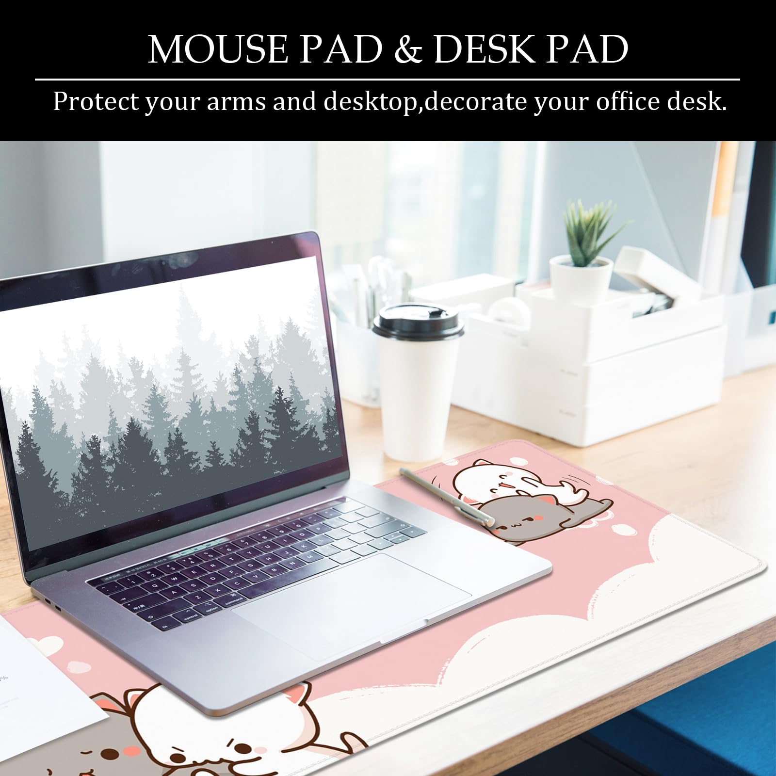 Pink Cat Gaming Mouse Pad - Extra Large 31.5x11.8x0.12 Inch Non-Slip Desk Mat for PC, Laptop, Office & Home - Cute Kawaii Keyboard Pad with Funny Cat Design - Perfect for Gamers, Work & Study Setup