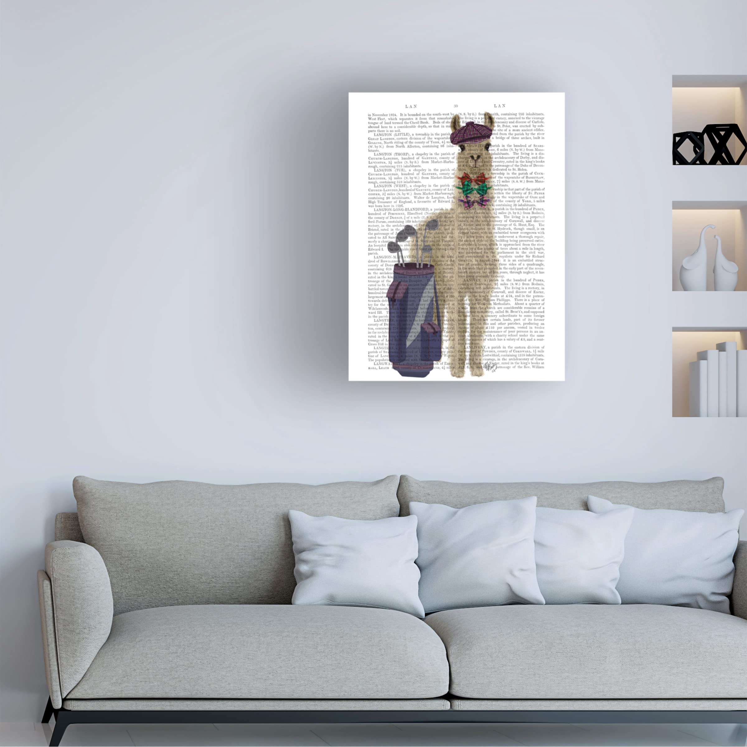 Trademark Fine Art 'Llama Golfing' Canvas Wall Art Print by Fab Funky - Whimsical Animal Golf Decor for Living Room, Office & Game Room