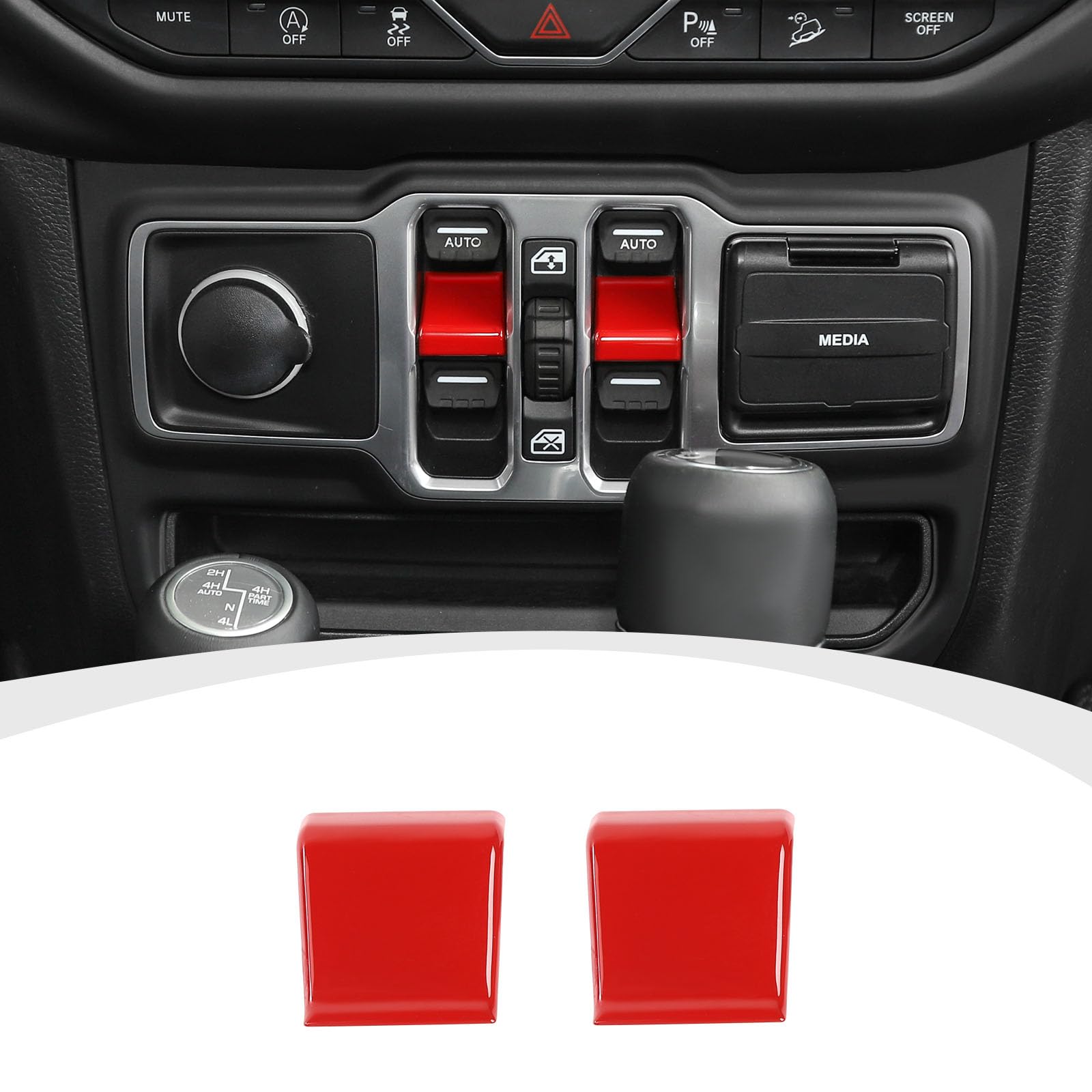 JL Window Switch Cover - Red Center Console Window Lift Switch Button Trim Compatible with 2018-2023 Jeep Wrangler JL JLU & Gladiator JT | Interior Accessories Upgrade for Enhanced Style & Protection | Perfect for Off-Roading & Daily Driving