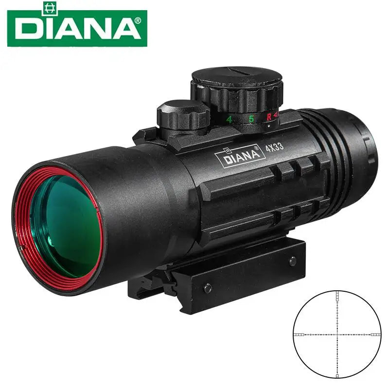 DIANA 4X33 Green & Red Dot Sight Scope - Tactical Rifle Scope for Hunting | Compatible with 11mm & 20mm Rails | Perfect for Outdoor Shooting & Target Practice
