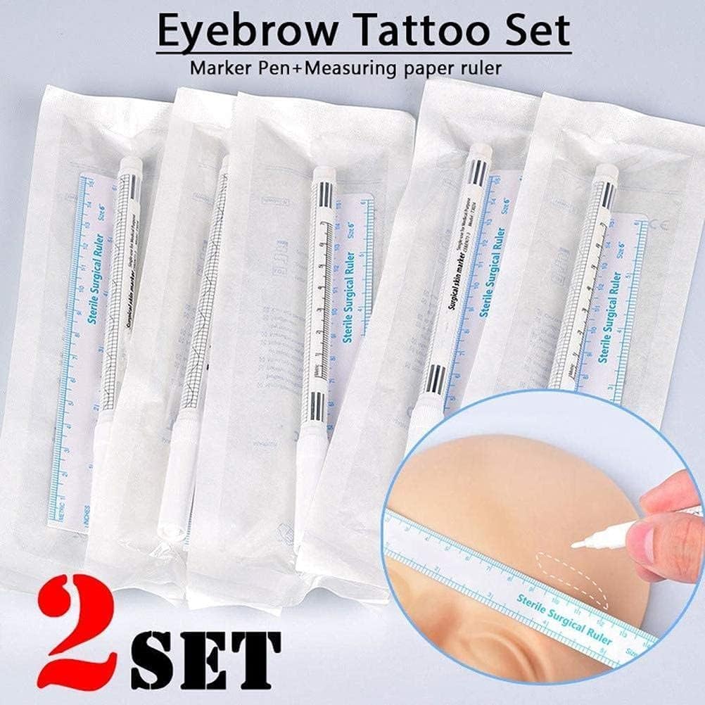 White Tattoo Marker Pen with Ruler - Eyebrow & Lip Tattoo Kit for Beauty Care