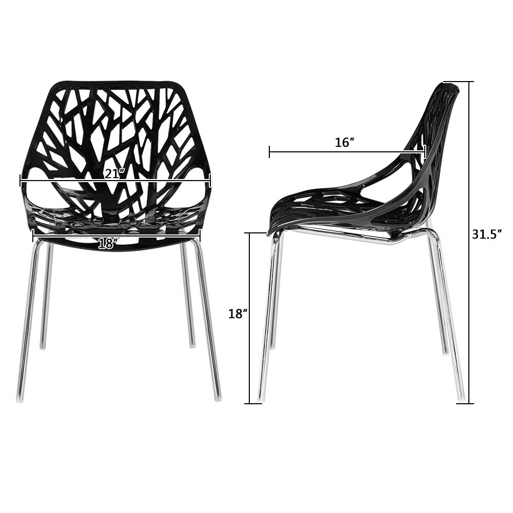 Bonnlo Modern Black Dining Chairs Set of 6 - Stackable Plastic Saping Birch Chairs for Kitchen, Dining Room, Office & Restaurant - Space Saving Furniture for Small Spaces & Compact Homes (6-Pack, Black)