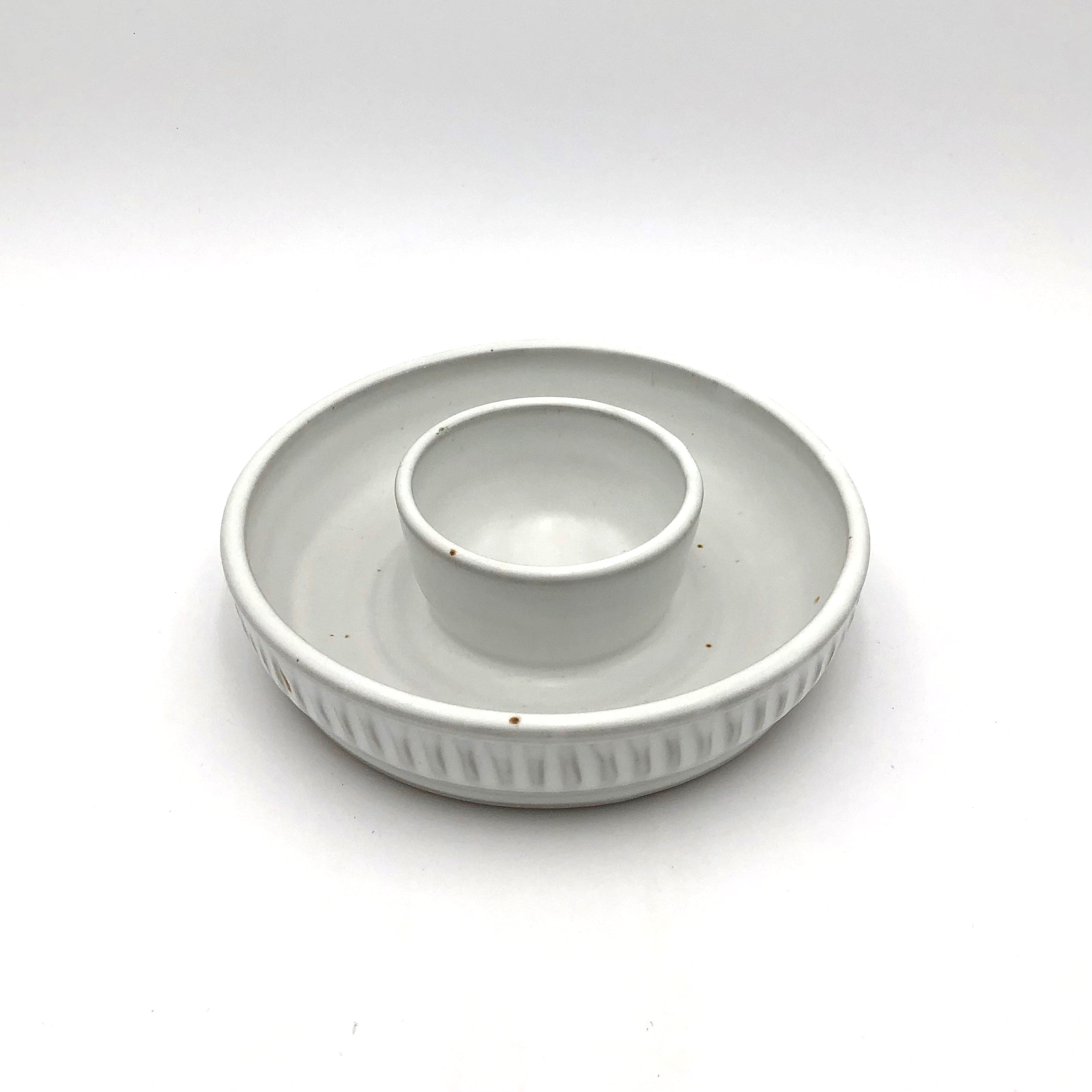 Coburn Chip and Dip Bowl Set - Small Fluted White Ceramic Serving Platter for Parties, Entertaining, and Snacks
