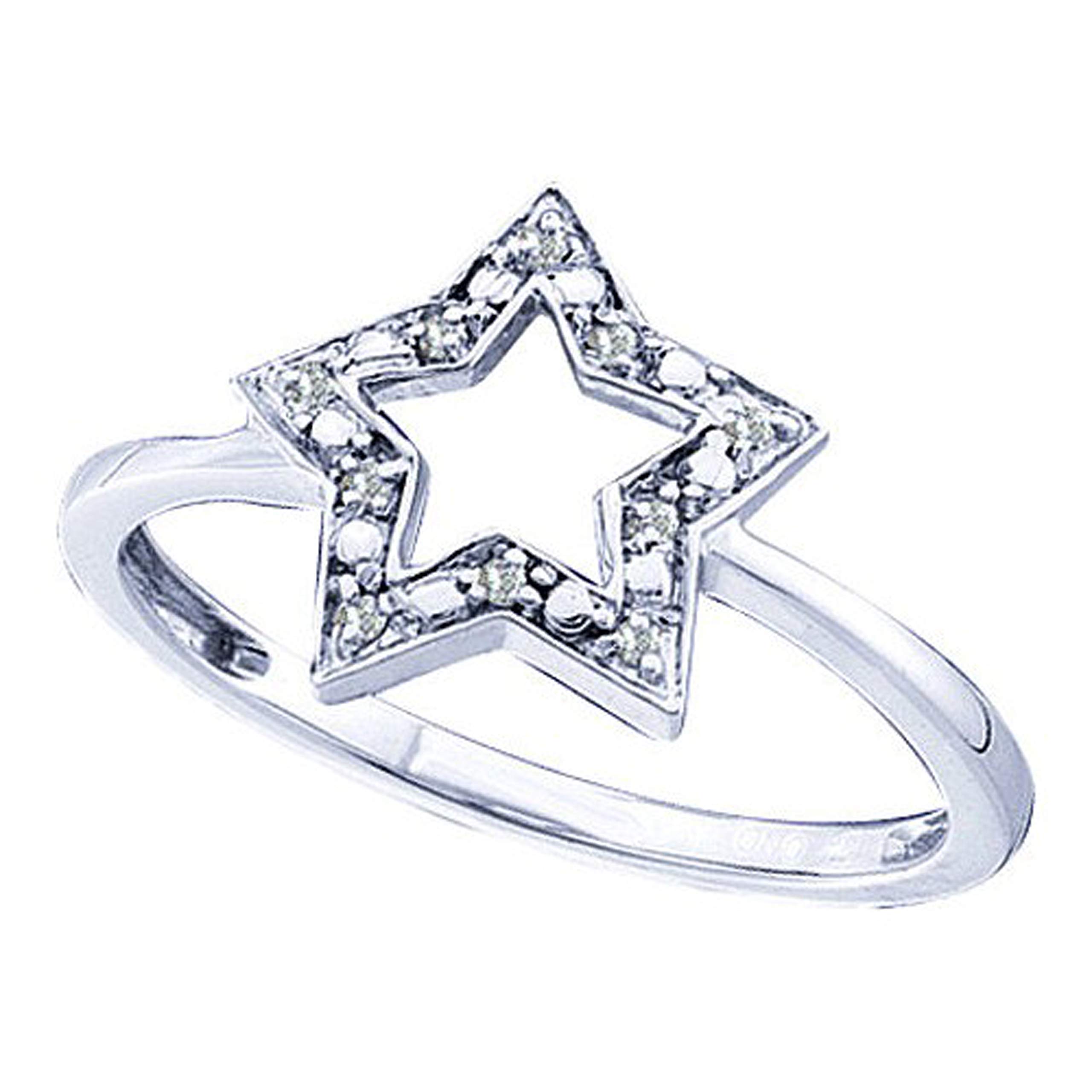 Dazzlingrock 10K White Gold Women's Round Diamond Star Outline Cluster Ring - 0.03 CTW, Elegant Jewelry Gift for Anniversary, Birthday & Special Occasions