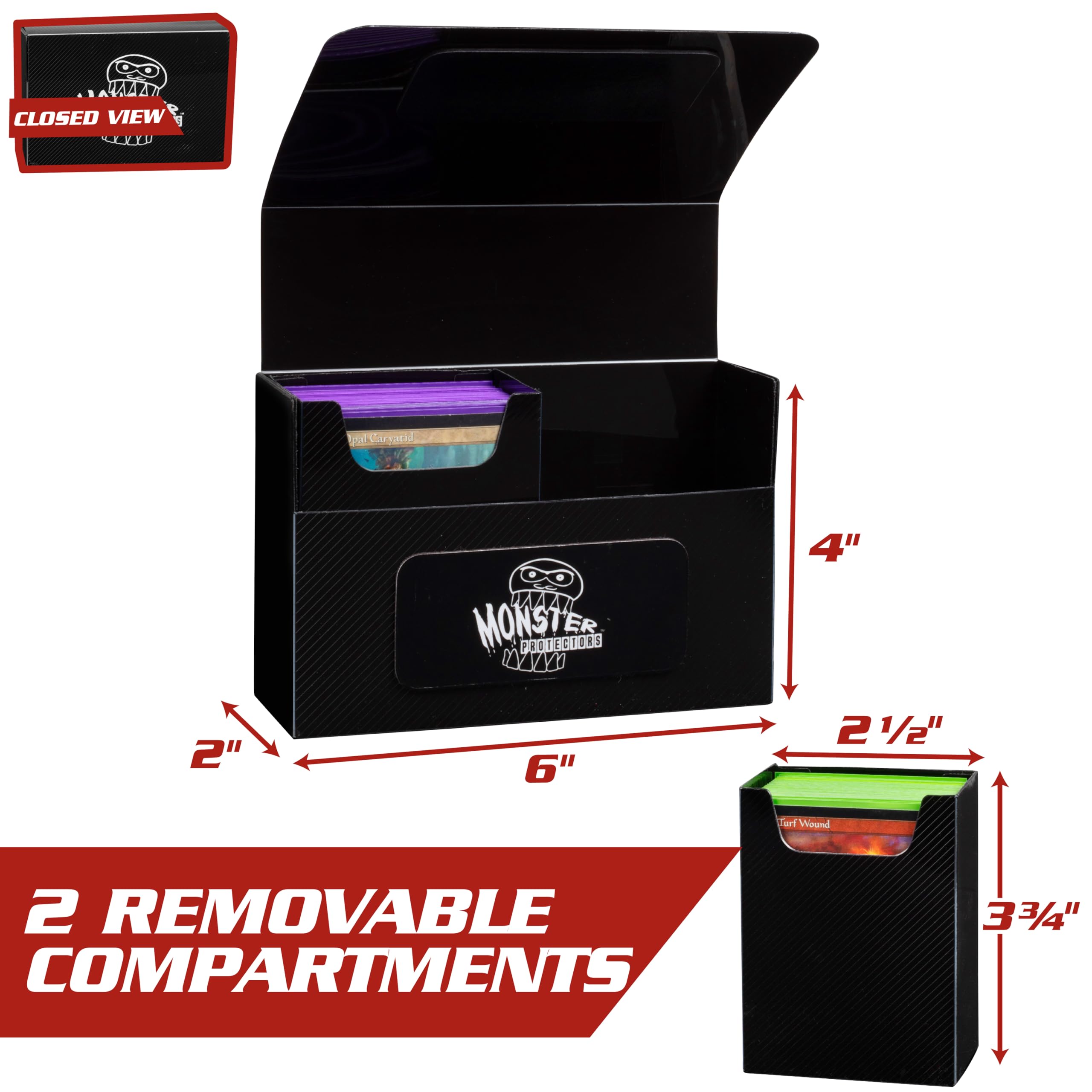 Monster Protectors Magnetic Double Deck Box - Purple, Holds 150 TCG Cards, Self-Locking Closure, Compatible with Standard & Small Size Trading Cards, Removable Design - Perfect for MTG, Pokemon, and Yu-Gi-Oh Card Storage & Organization