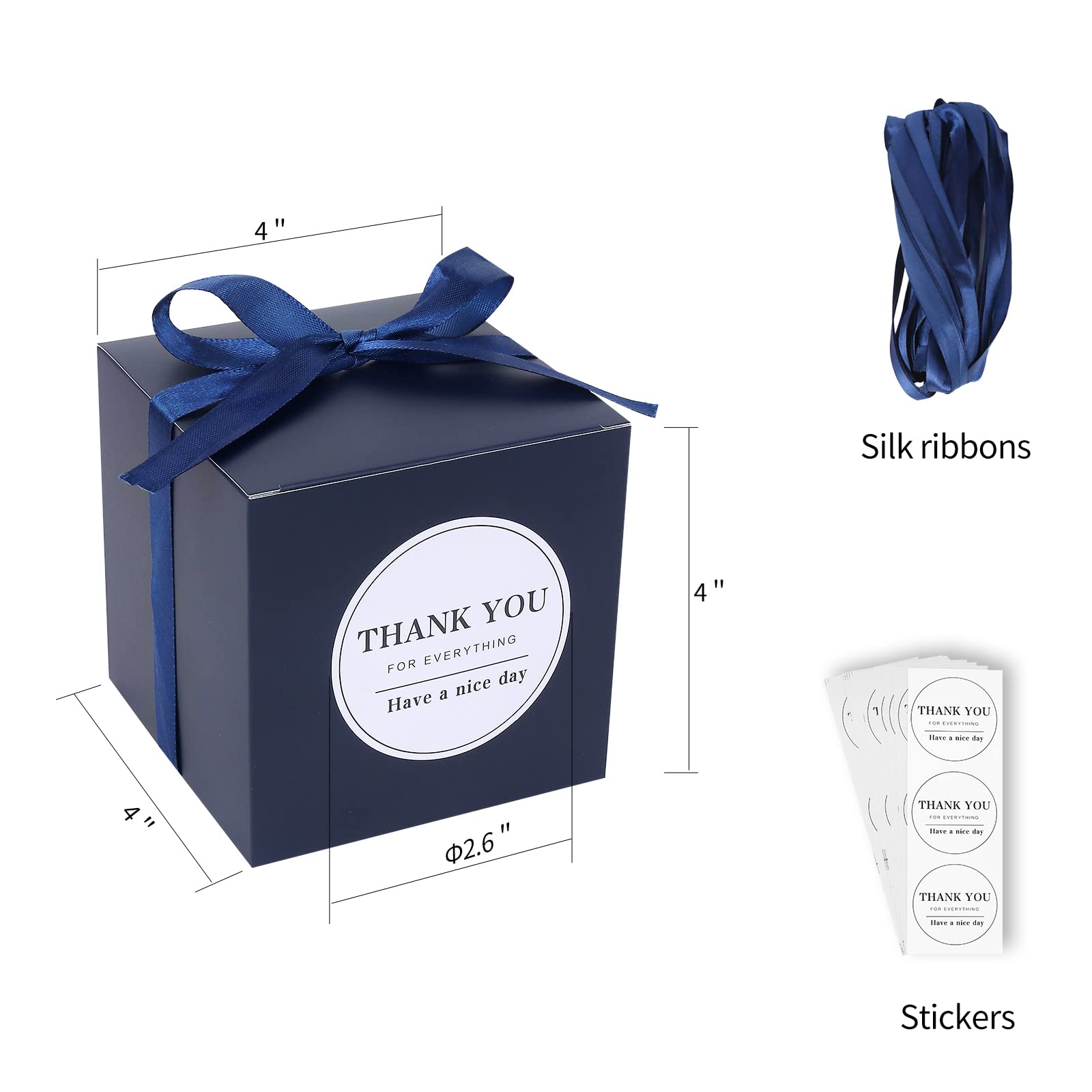 COTOPHER 60 Pack 4x4x4 Inches Small Navy Gift Boxes with Lids - Premium Wedding, Bridesmaid Proposal, Party Favor, Candy & Cupcake Boxes - Includes Ribbons & Stickers - Perfect for DIY Crafts, Gifts & Special Occasions