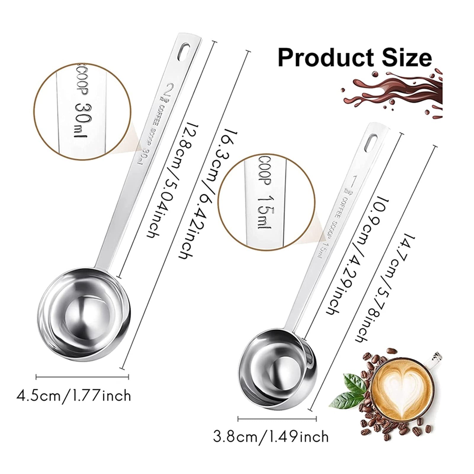 Stainless Steel Coffee Scoop Set of 4 - Measuring Spoons for Coffee, Tea, Flour & Sugar - Silver & Rose Gold Kitchen Accessories - Perfect for Home Barista, Baking & Coffee Shops