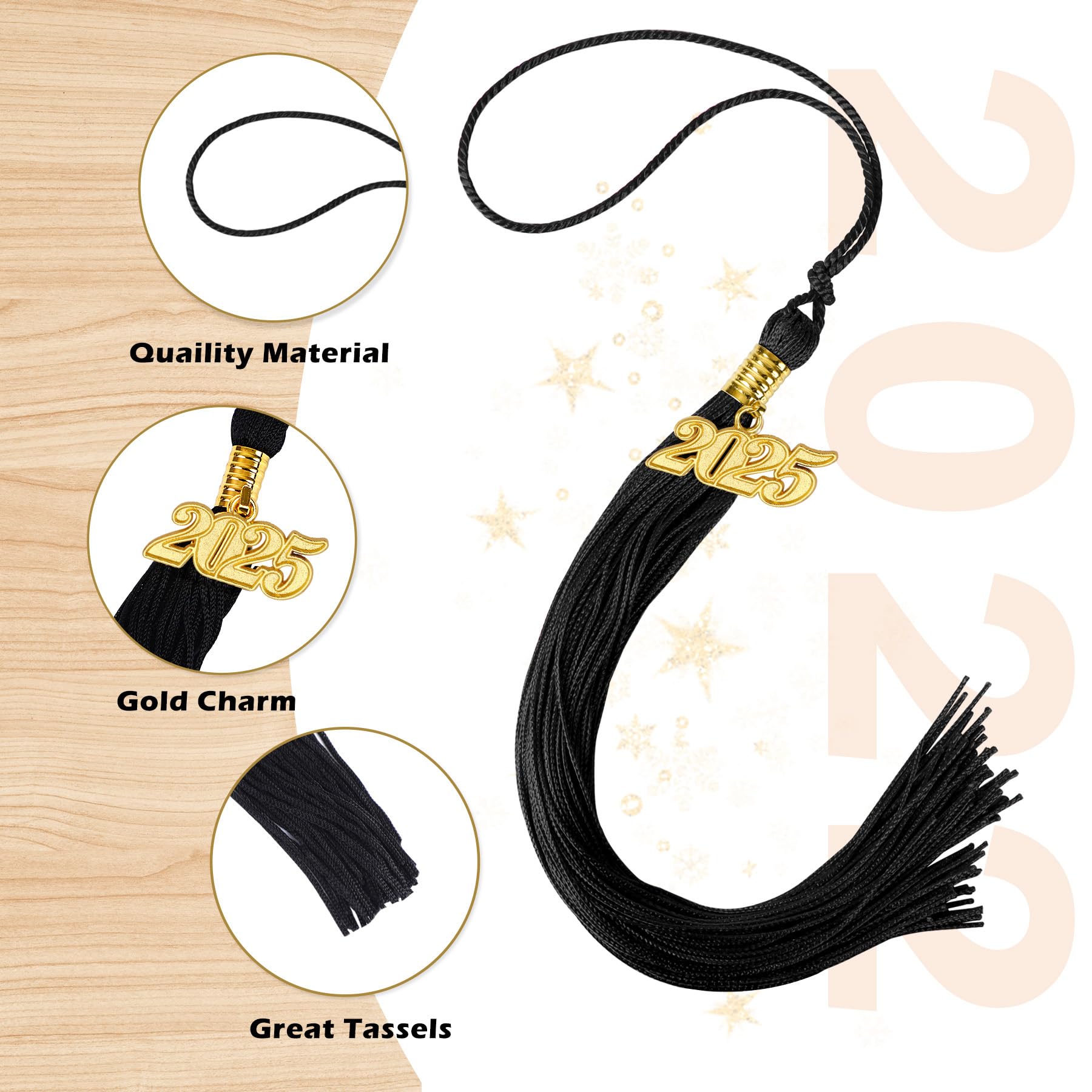 JULMELON 2025 Graduation Tassel - Black Graduation Cap Tassel for High School & College Ceremonies - Perfect for 2025 Graduates, Photo Shoots & Commencement Accessories