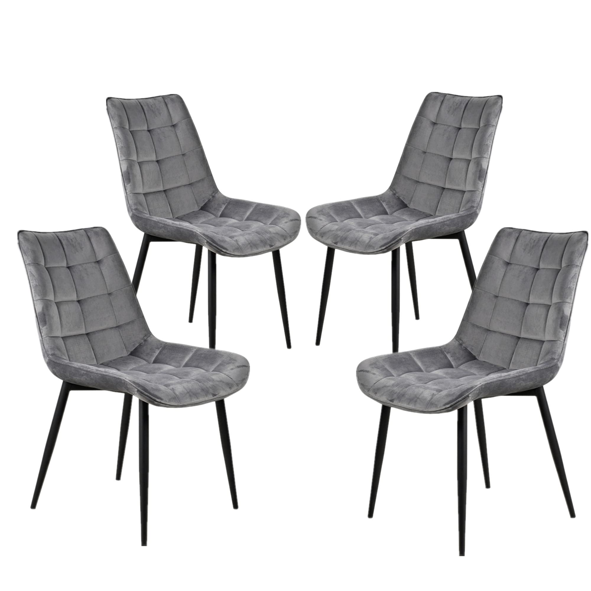 4-Piece Velvet Dining Chair Set - Upholstered Kitchen & Living Room Chairs with Cushioned Seats (Grey) - Perfect for Home, Restaurant, or Office Use
