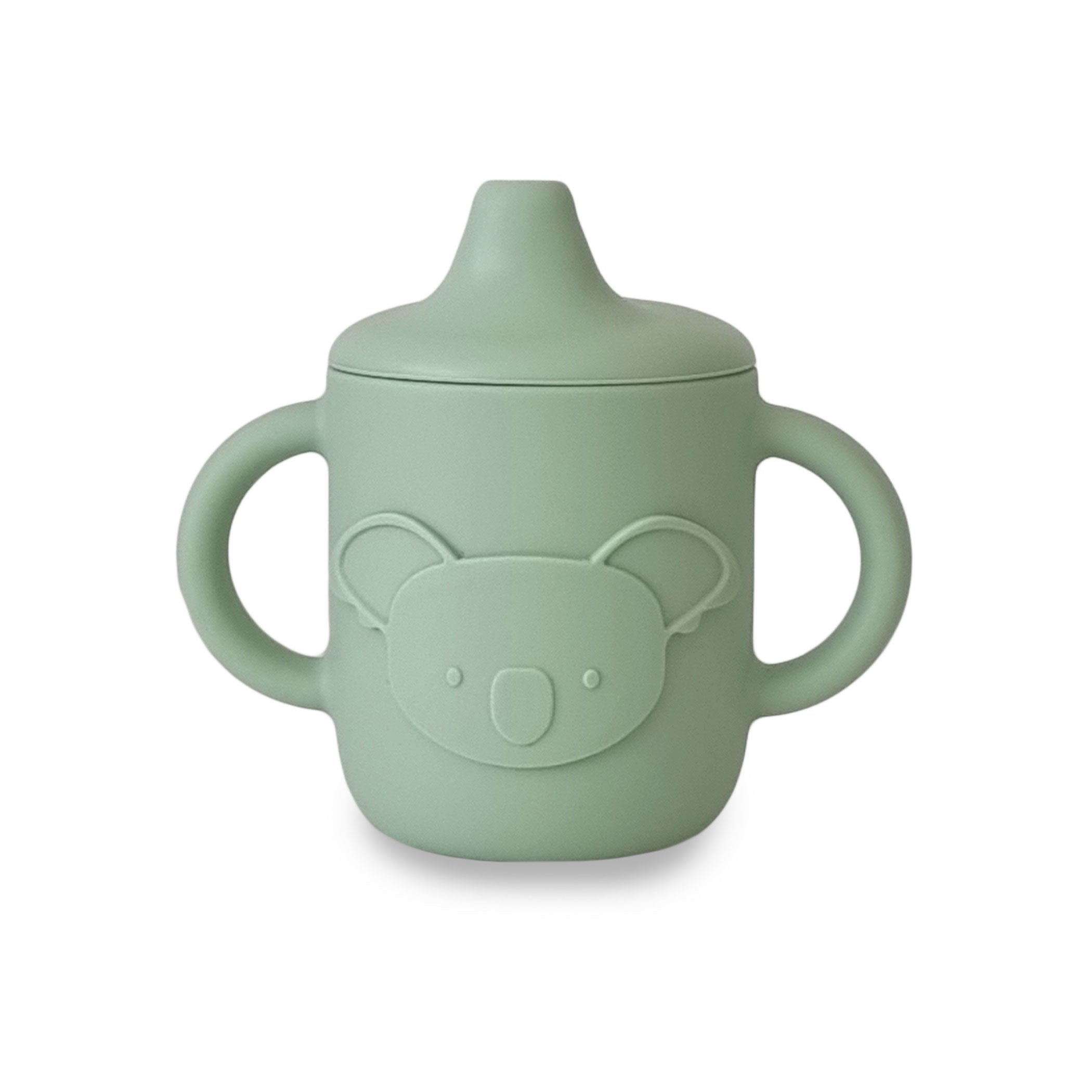 Plum Silicone Koala Sippy Cup for Toddlers - BPA-Free Spill-Proof Baby Water Bottle with Handle - Cute Olive Green Design - Perfect for Daycare, Travel & On-the-Go Hydration