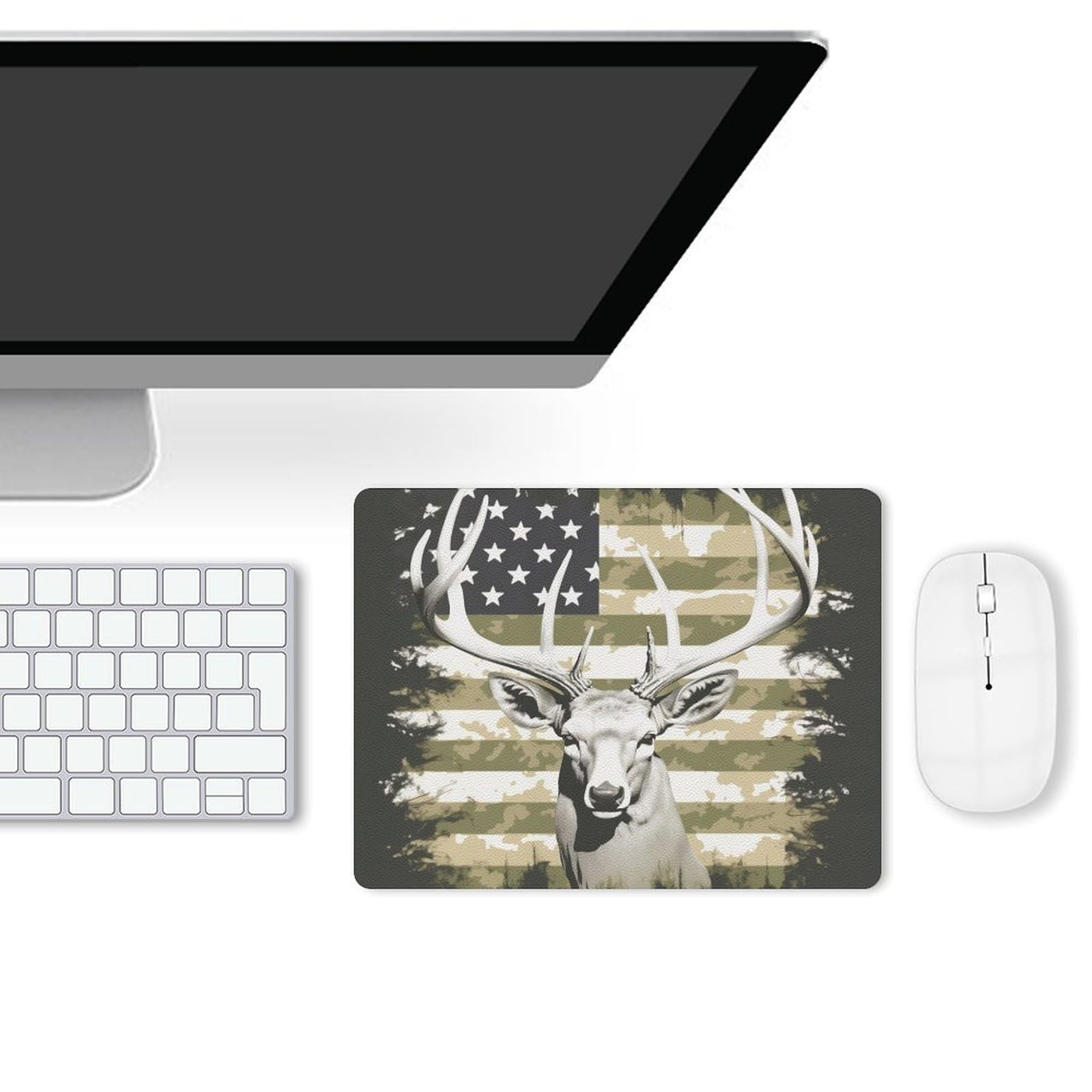 Camouflage Deer Hunting Leather Mouse Pad - Non-Slip Small Black 8x10 Inch Computer Mouse Mat for Gaming & Office Work
