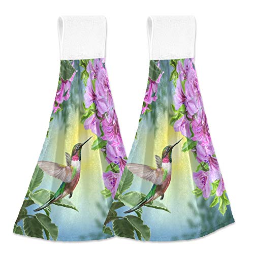 Hummingbird Hand Towels 2-Pack - Spring Floral Kitchen & Bathroom Towels, 12