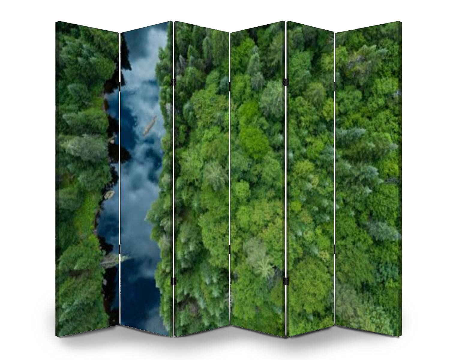 6 Panel Folding Room Divider - Boreal Forest River Canvas Privacy Screen for Indoor Space Separation | Freestanding Partition Wall for Bedroom, Office, Living Room & Studio Decor