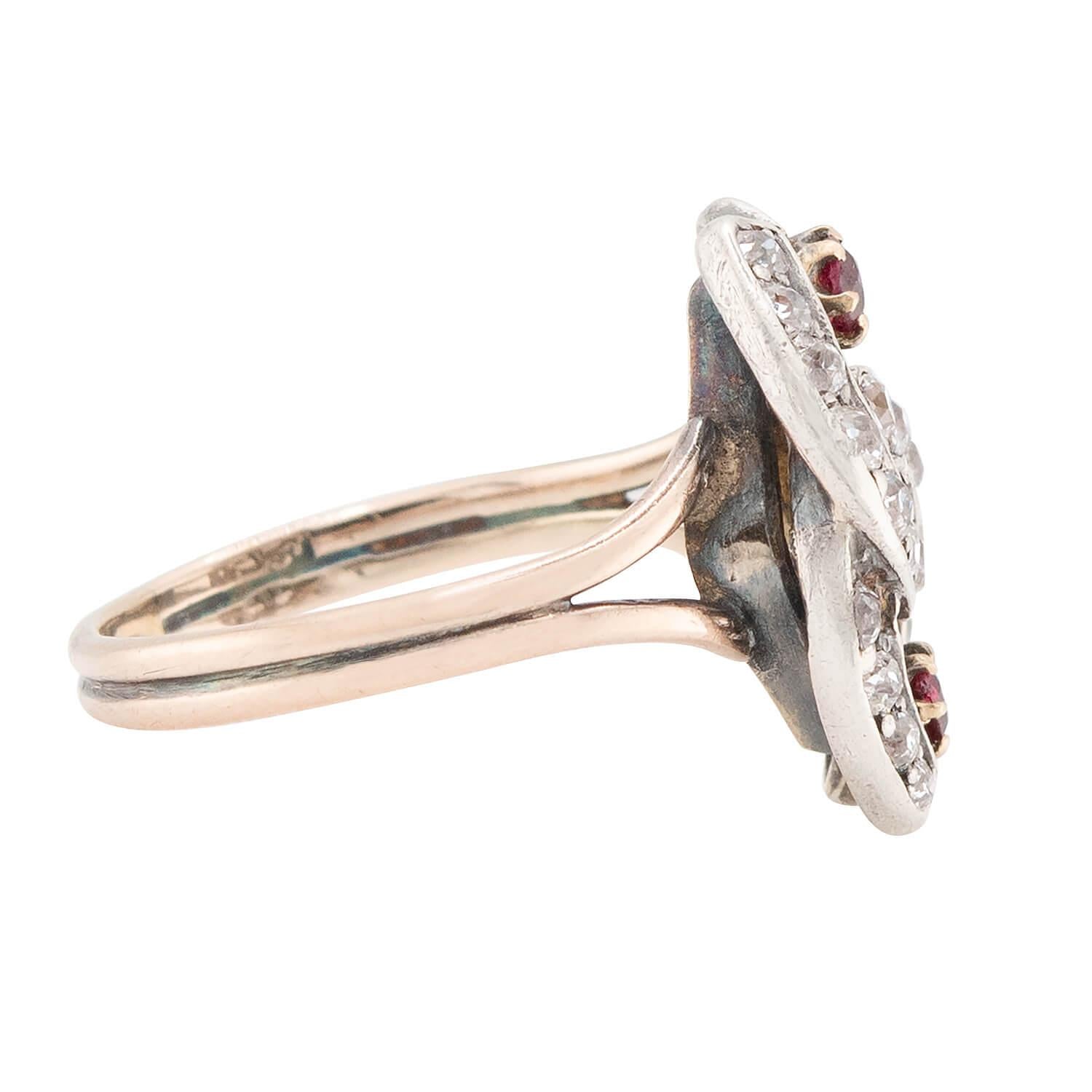 Victorian Style 14k Gold & Sterling Silver Diamond Ruby Double Horseshoe Ring - Elegant Jewelry for Women, Perfect for Weddings, Anniversaries & Special Occasions