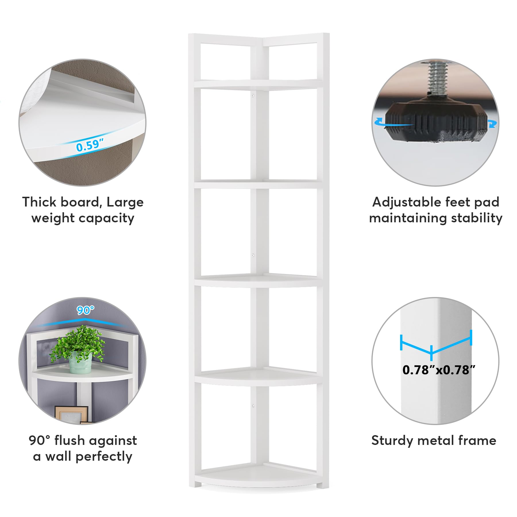 Tribesigns 5-Tier Corner Shelf - Modern Space-Saving Bookcase, Storage Rack & Plant Stand for Living Room, Home Office, Kitchen | White Wooden Shelving Unit for Small Spaces & Apartment Decor