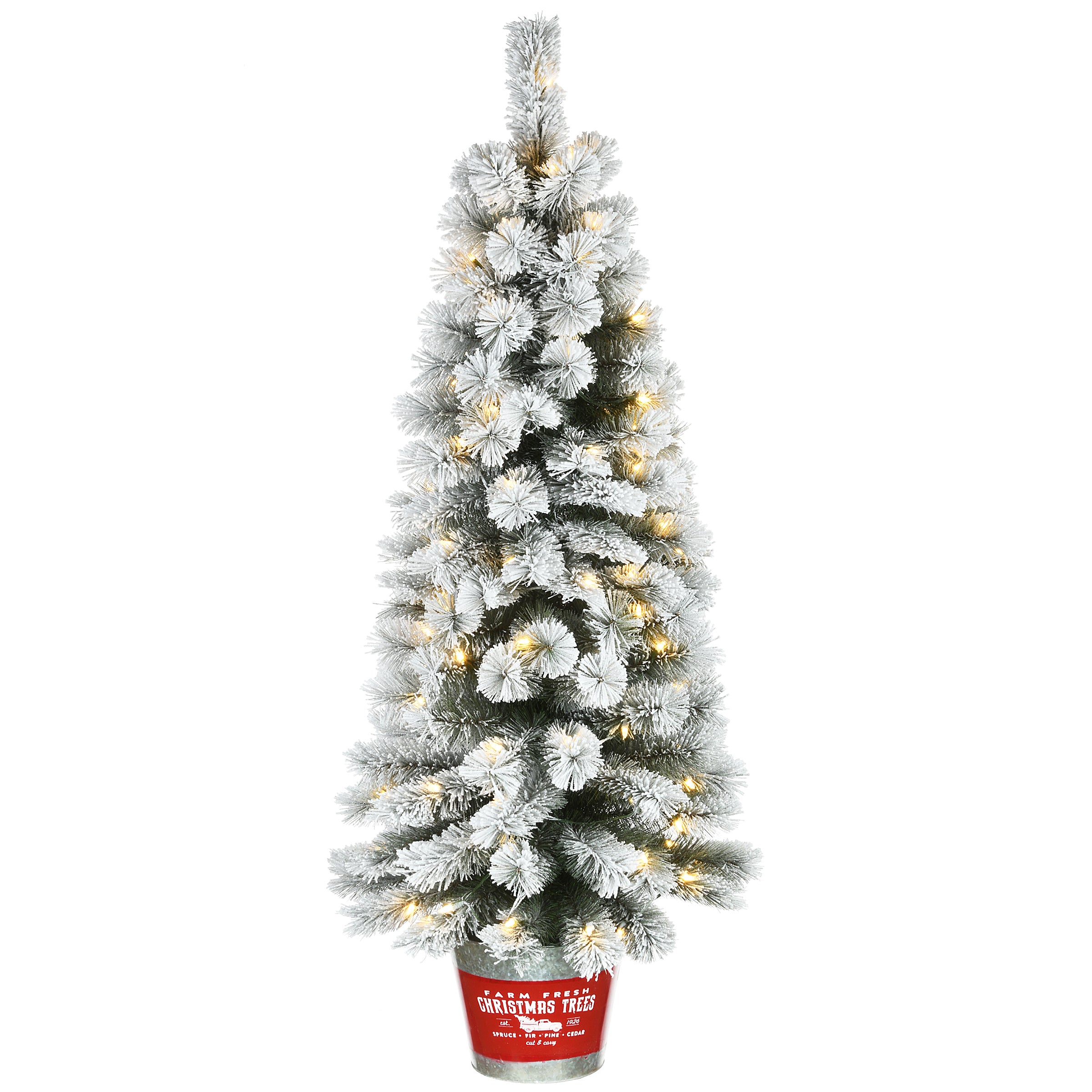 5 ft. Pre-Lit Snowy Pogue Pine Slim Artificial Christmas Tree with Warm White LED Lights - Perfect for Small Spaces, Apartments & Holiday Decor