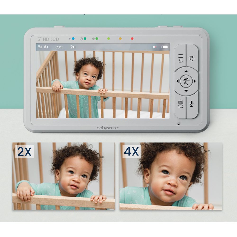 Babysense HDS2 HD Baby Video Monitor with Split Screen - 5 Inch HD Display & 2 Cameras for Nursery, Bedroom, and Travel | Night Vision, Two-Way Audio, Temperature Sensor