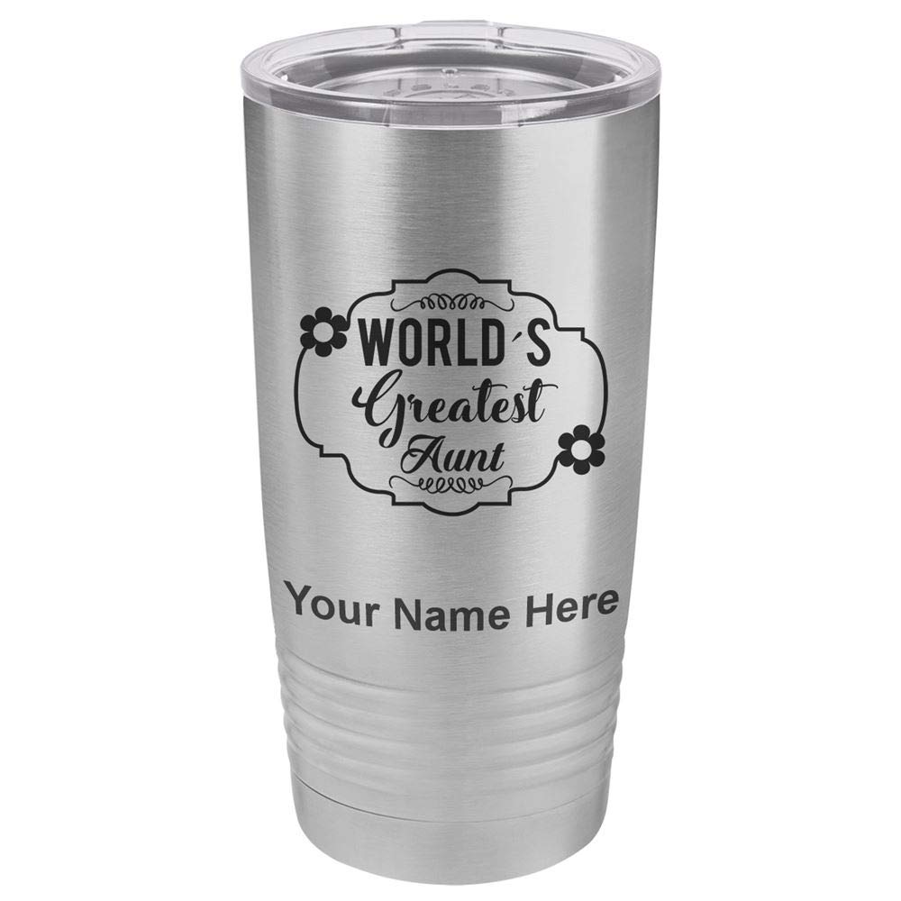 LaserGram 20oz Vacuum Insulated Stainless Steel Tumbler Mug - Personalized Engraving Gift for World's Greatest Aunt - Keeps Drinks Hot/Cold for Hours - Perfect for Coffee, Tea & Outdoor Activities