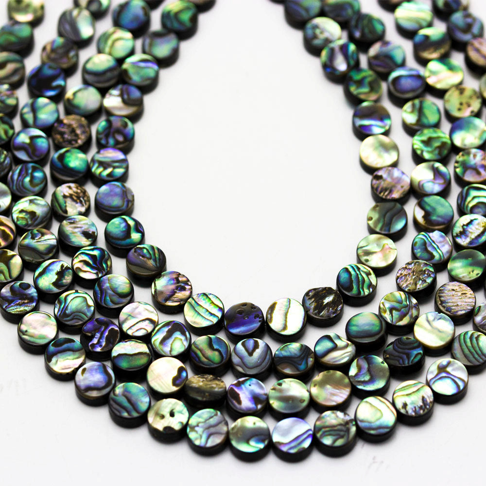 Natural Abalone Shell Round Coin Beads 8mm-16mm for Jewelry Making - DIY Necklace, Bracelet, Earrings & Craft Projects - 15.5 Inch Strand (Wholesale Bulk)