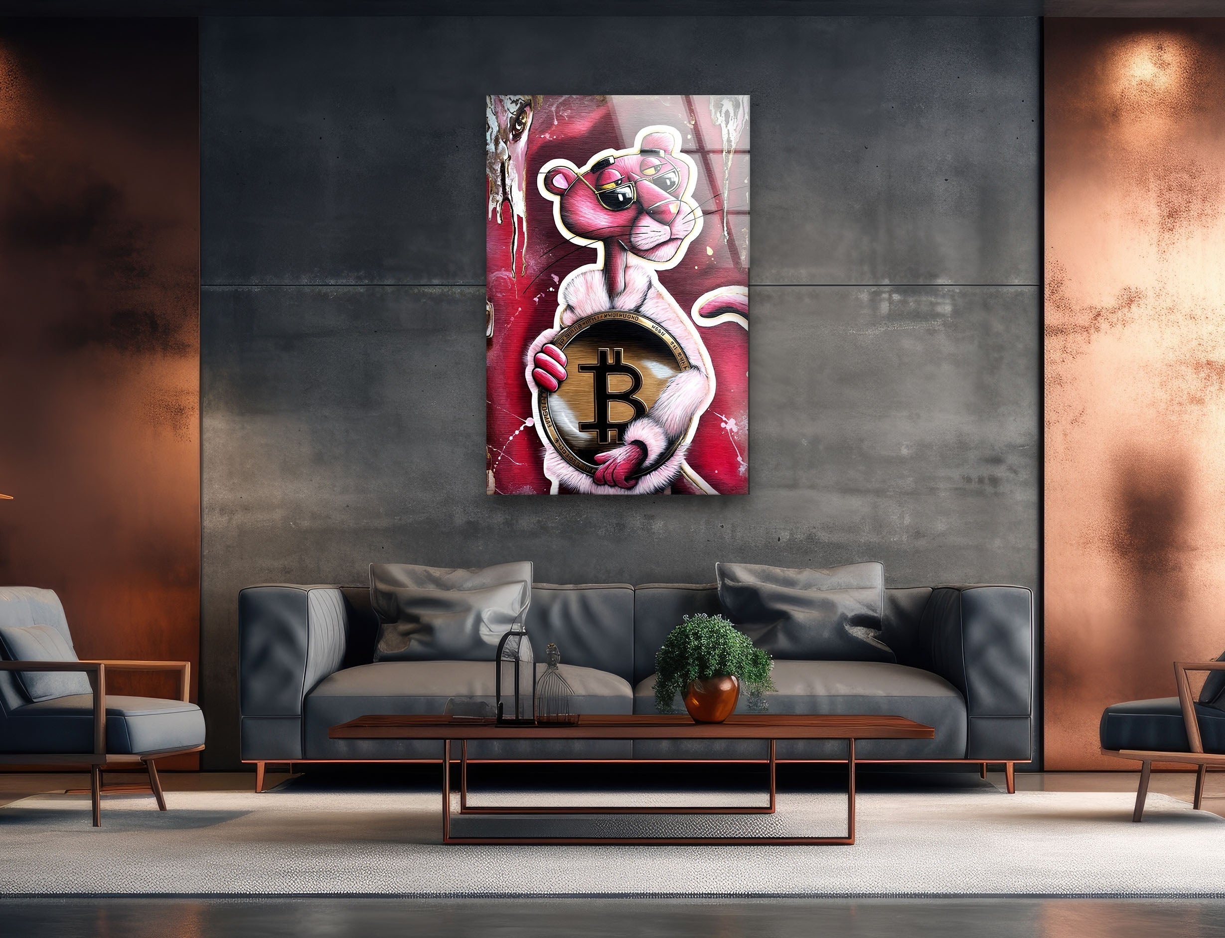 Bitcoin Panther Glass Wall Art - Modern Crypto Decor for Home & Office - Perfect for Living Room, Bedroom, or Office Wall Decor