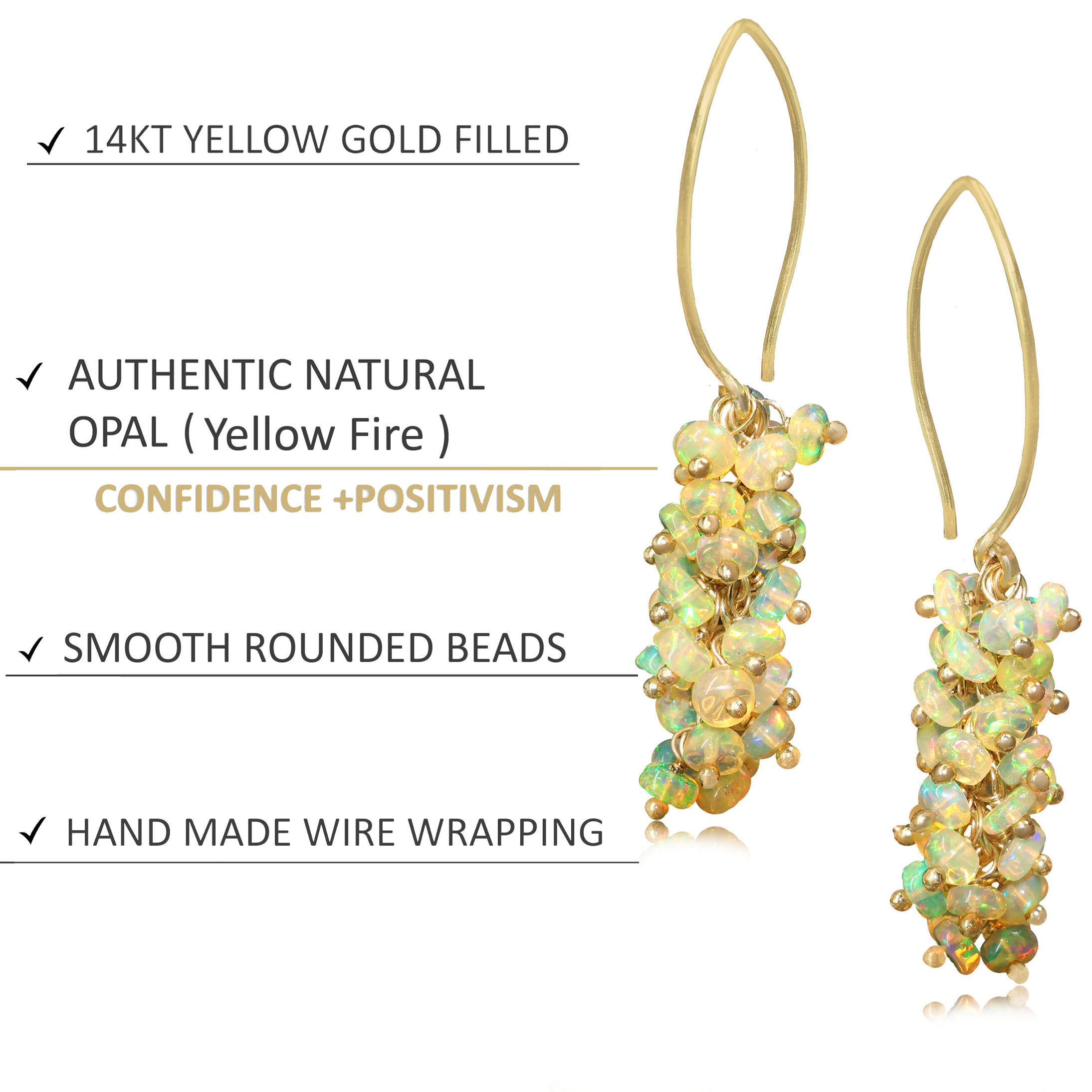 Natural Yellow Opal French Hook Beaded Cluster Earrings for Women | Boho Chic Dangle Earrings | Handmade Jewelry Gift for Birthday, Wedding & Party