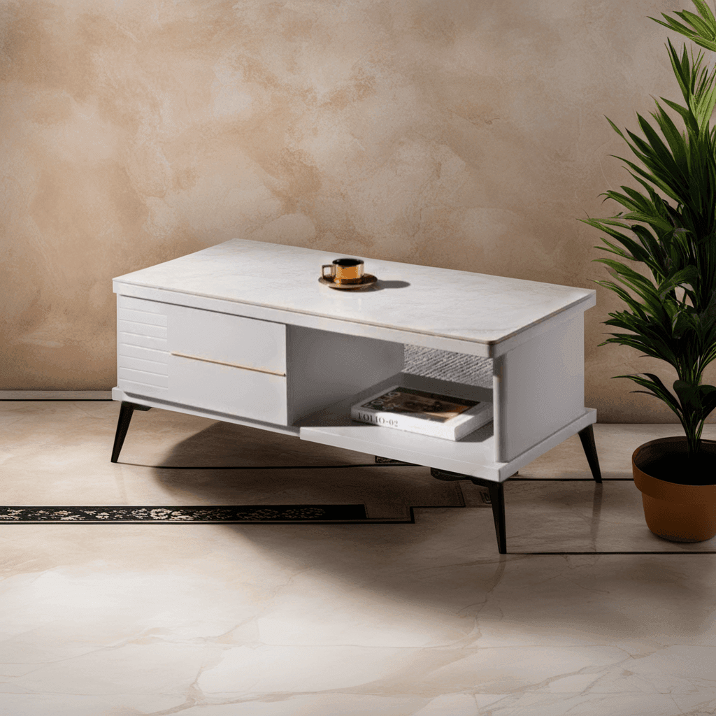 Fable Polished Sintered Stone Coffee Table - 100cm Round Modern Living Room Furniture for Home Decor & Small Space