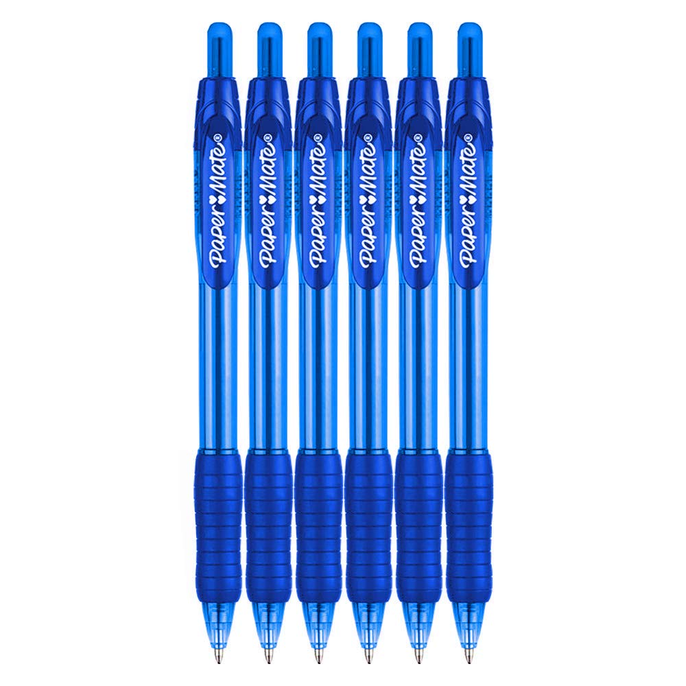 Paper Mate Retractable Ballpoint Pens 1.4mm Bold - 6 Pack for School & Office Use
