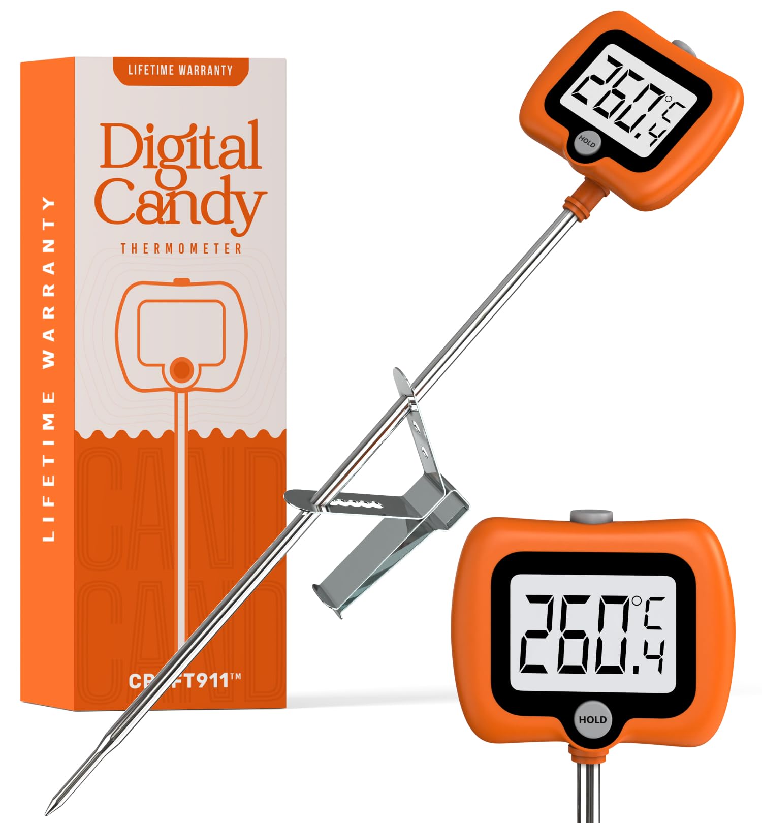 Digital Candy Thermometer with Pot Clip - Instant Read Kitchen Thermometer for Cooking, Baking & Candy Making - 10