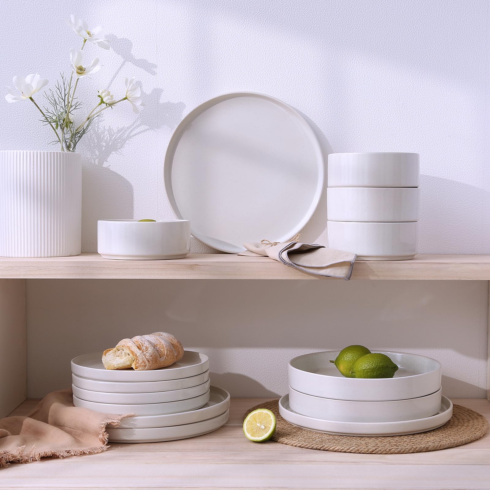Famiware 12-Piece Dinnerware Set - Nebula Plates & Bowls for 4, White Porcelain Tableware | Perfect for Family Dinners, Parties & Everyday Use