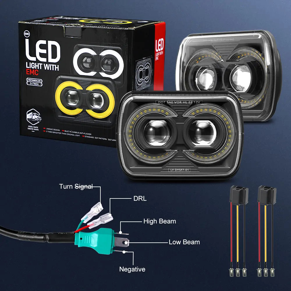 LOYO 5x7 7x6 H6054 LED Headlights for Jeep XJ YJ & Trucks - High Performance with DRL & Turn Signal - Perfect for Off-Roading & Night Driving
