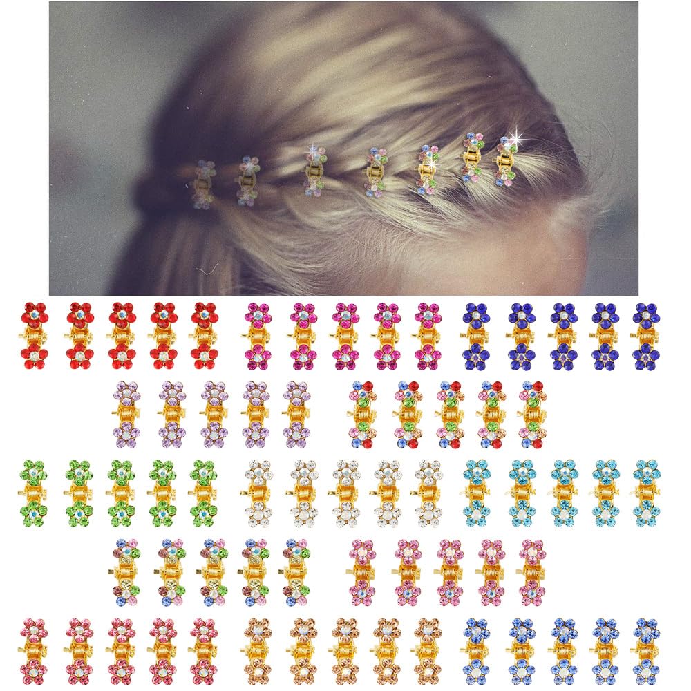 Sparkly Mini Rhinestone Flower Hair Clips - Non-Slip Grip Claw Clamps & Metal Barrettes in 13 Mixed Colors for Women & Girls (Gold) | Perfect for Weddings, Parties & Everyday Hair Styling