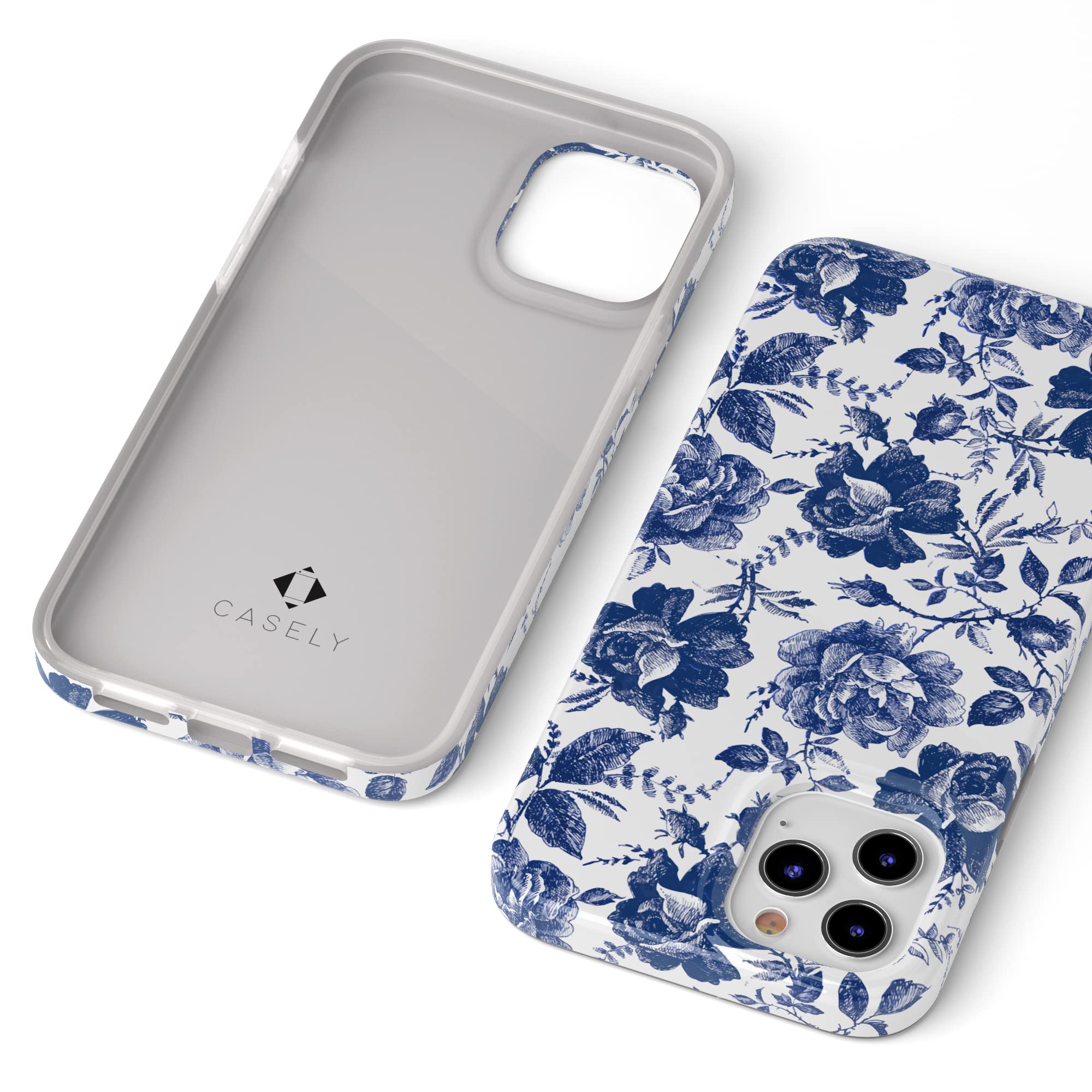 Casely iPhone 11 Pro Max Case Floral Design - Rose to Fame Coquette Blue & White Rose Phone Cover | Slim Protective Case for Women, Girls | Perfect for Everyday Use, Work & Travel